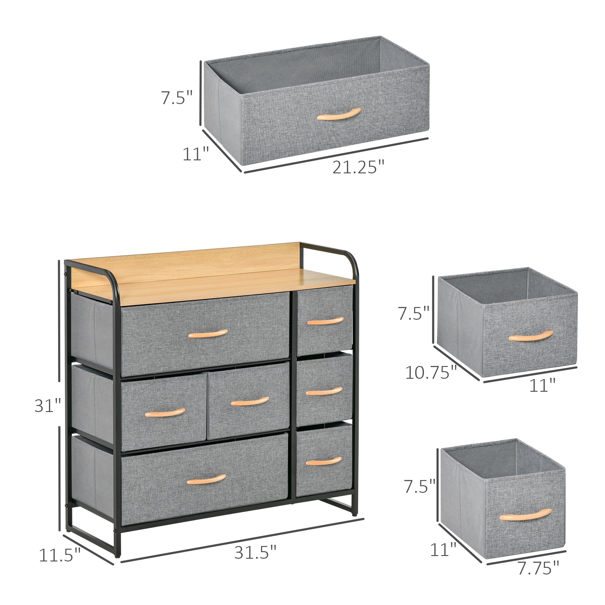 3 Tier Storage Organizer for Bedroom Entryway 7 Drawer Dresser with Steel Frame Light Gray