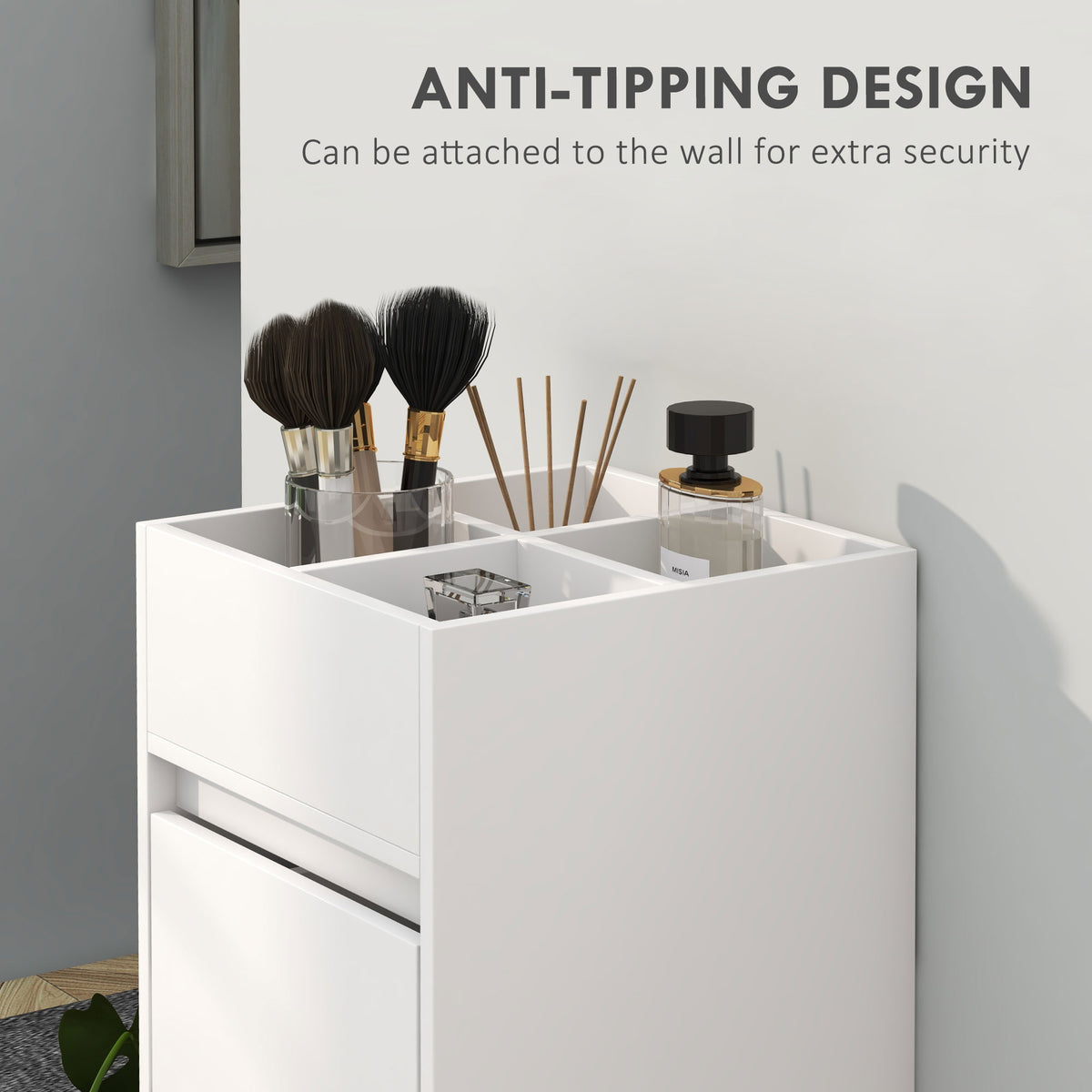 Slim Bathroom Cabinet, Bathroom Storage Cabinet with 4 Top Compartments, 3 Drawers & Towel Rack for Narrow Spaces, White
