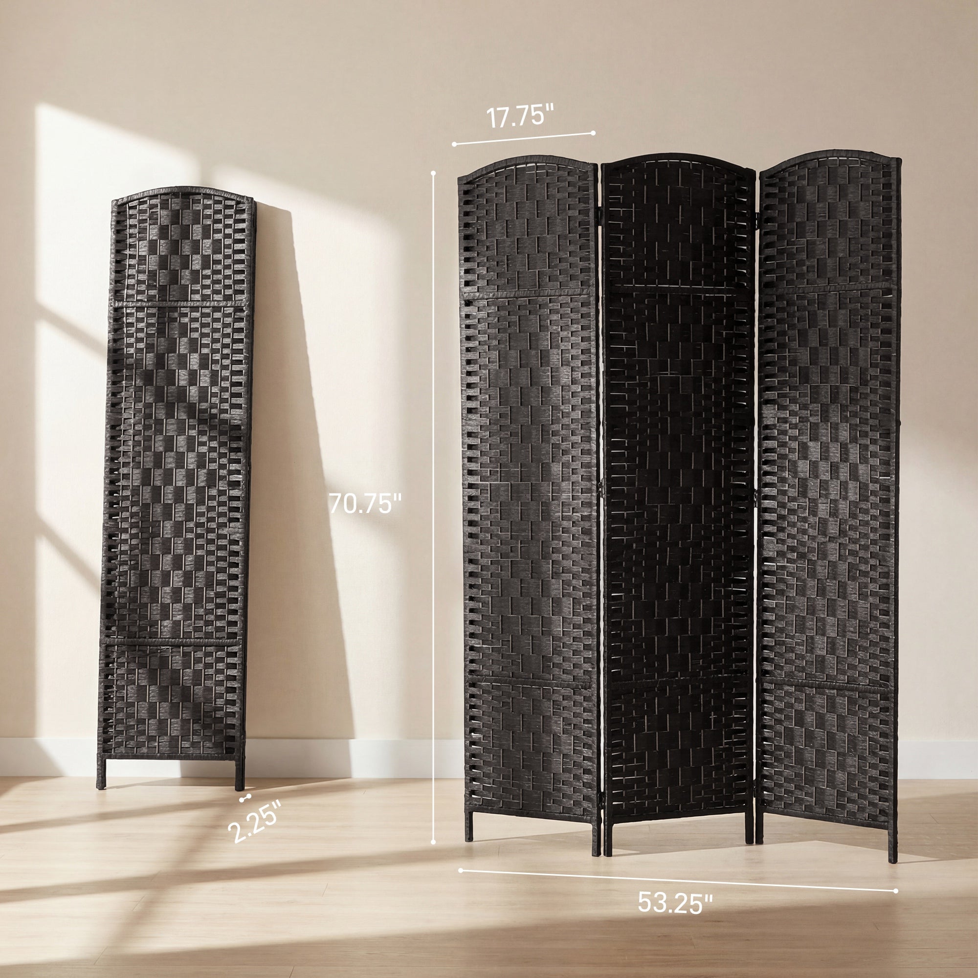Room Divider, 3 Panel Folding Privacy Screen, 70.9" Tall Portable Wicker Weave Partition Wall Divider for Bedroom, Home Office, Coffee