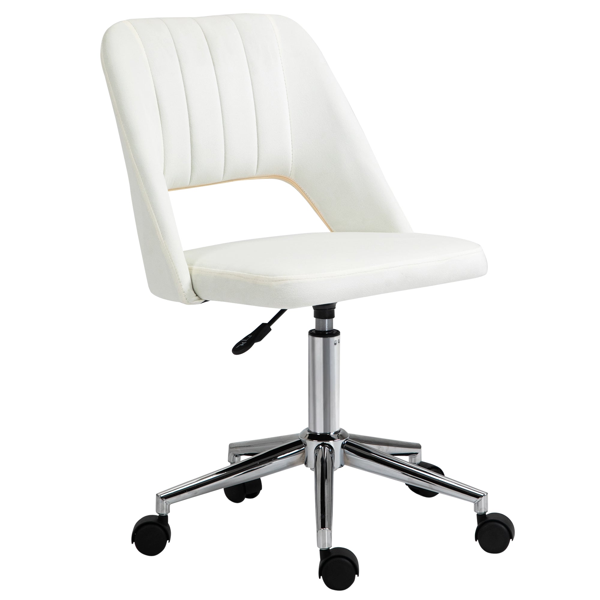 Vinsetto Home Office Desk Chair, Height Adjustable Computer Task Chair, Modern Fabric Makeup Vanity Chair with Swivel Wheels, Cream White