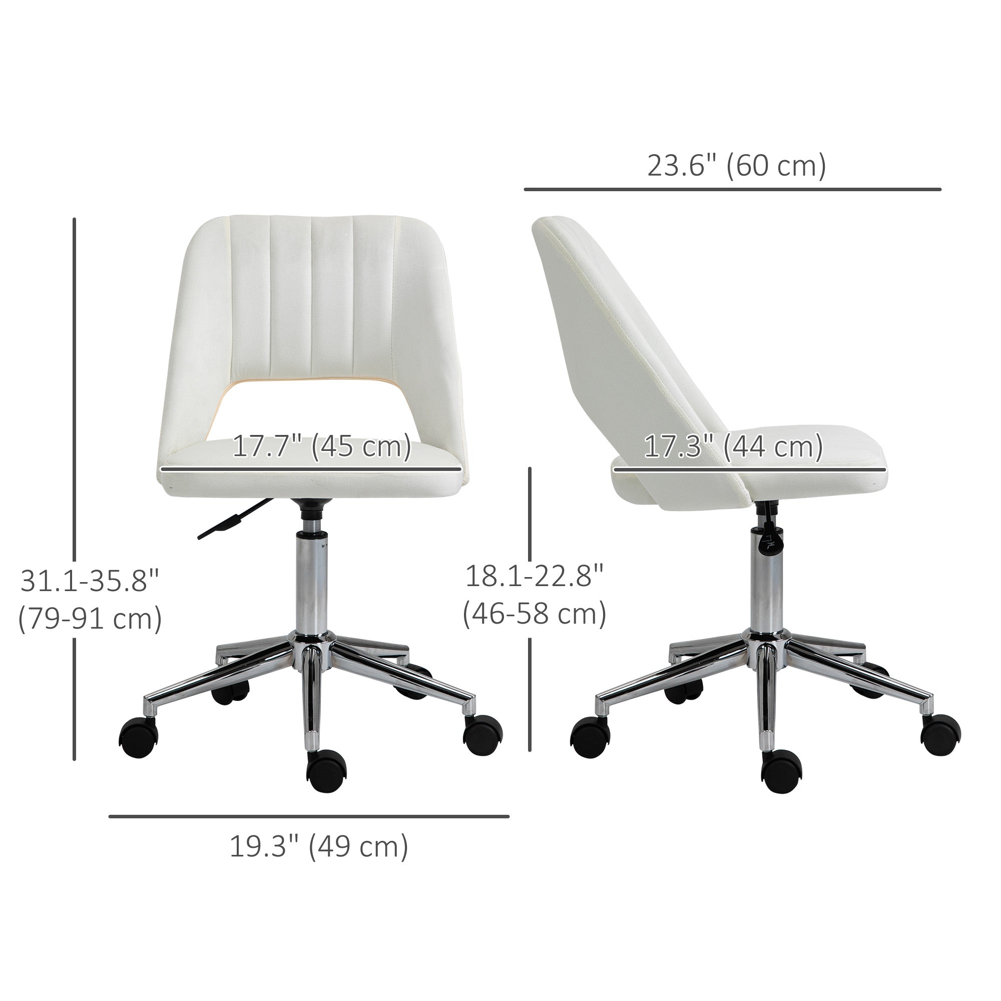 Vinsetto Home Office Desk Chair, Height Adjustable Computer Task Chair, Modern Fabric Makeup Vanity Chair with Swivel Wheels, Cream White