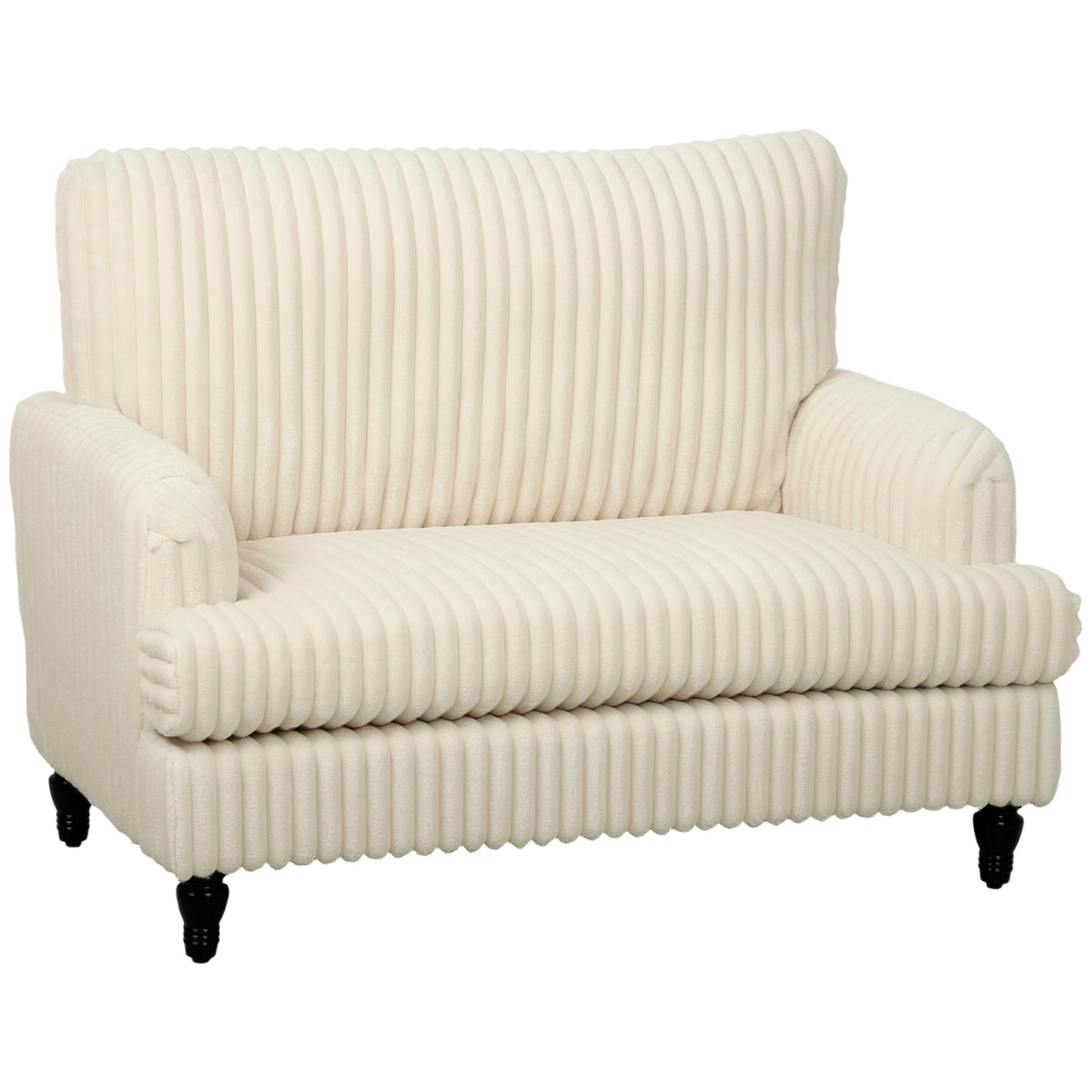 Modern Accent Chair, Corduroy Single Sofa Armchair with Stripes, Turned Legs and Wide Seat, Upholstered Snuggle Chair for Living Room, Bedroom, Cream