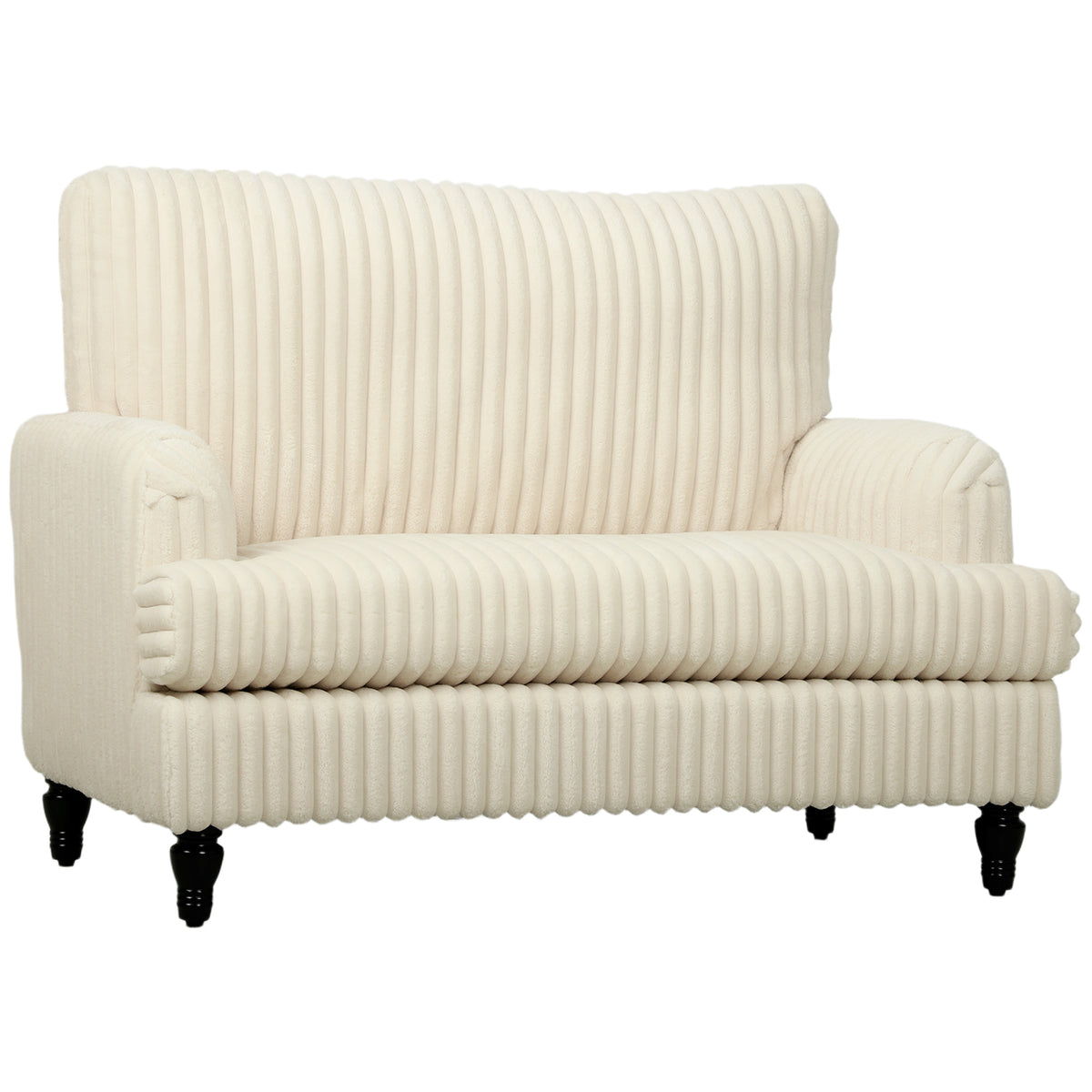 Modern Accent Chair, Corduroy Single Sofa Armchair with Stripes, Turned Legs and Wide Seat, Upholstered Snuggle Chair for Living Room, Bedroom, Cream