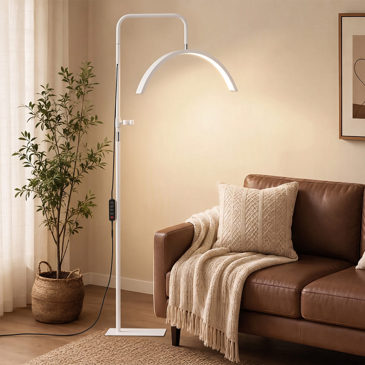 Half Moon Lash Light, Beauty Floor Lamp with 350° Rotatable Head, 7 Colour Temperature and Phone Holder, Dimmable Standing Lamp for Eyelash Extension, Tattoo, Nails, Skincare, White