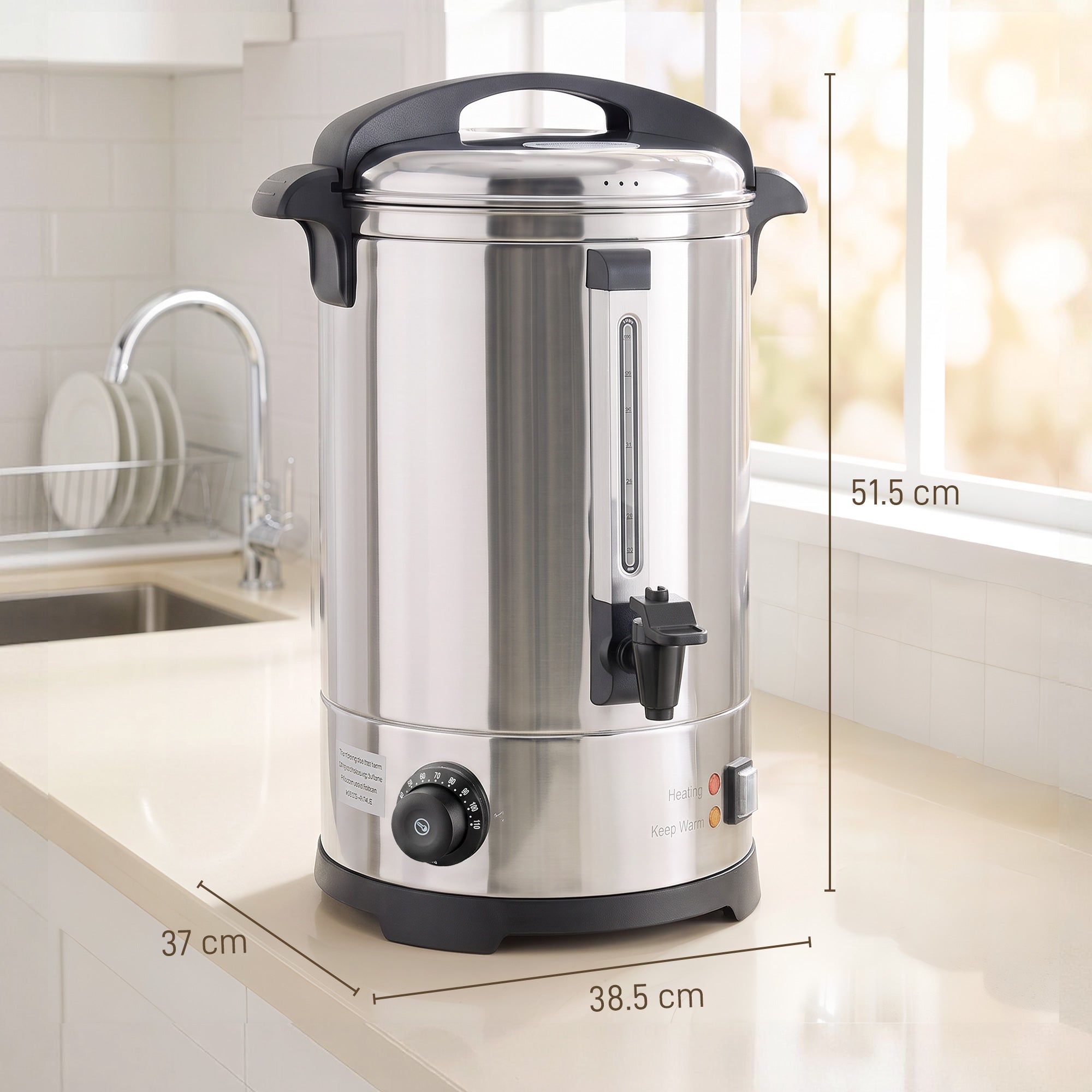 13L Catering Urn, 2500W Hot Water Boiler Dispenser with Thermostat, Stainless Steel Tea Urn Kettle with Keep Warm Function, Adjustable Temperature and Easy Pour Tap for Home Office Parties