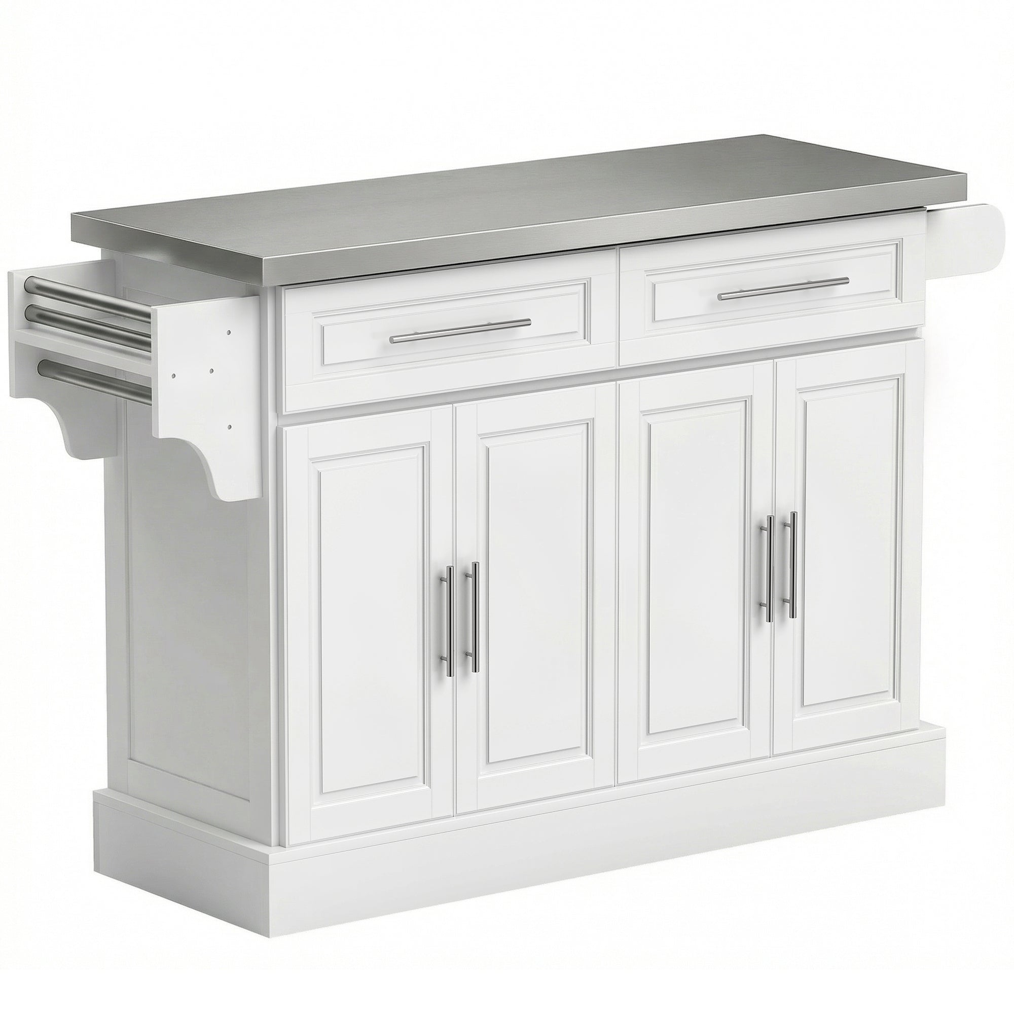 Rolling Stainless Steel Counter Kitchen Cart Storage Cabinet w/ Drawers & Rack, White - HOMCOM