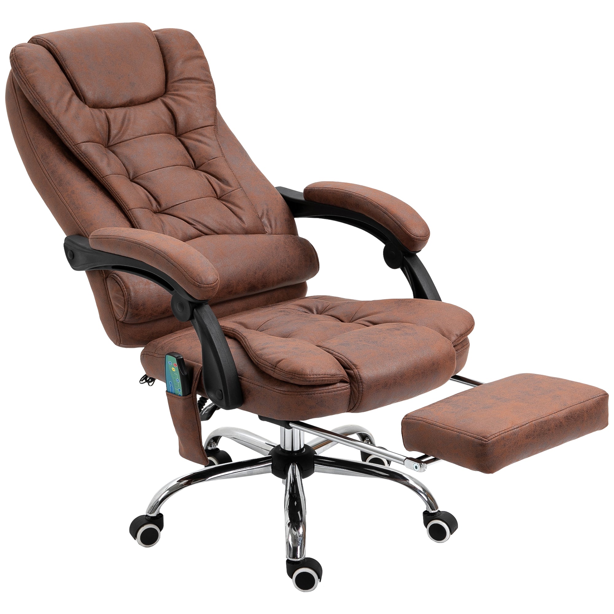 Office Chair with 6-Point Massage and Back Heat, Reclining Back & Footrest, Brown