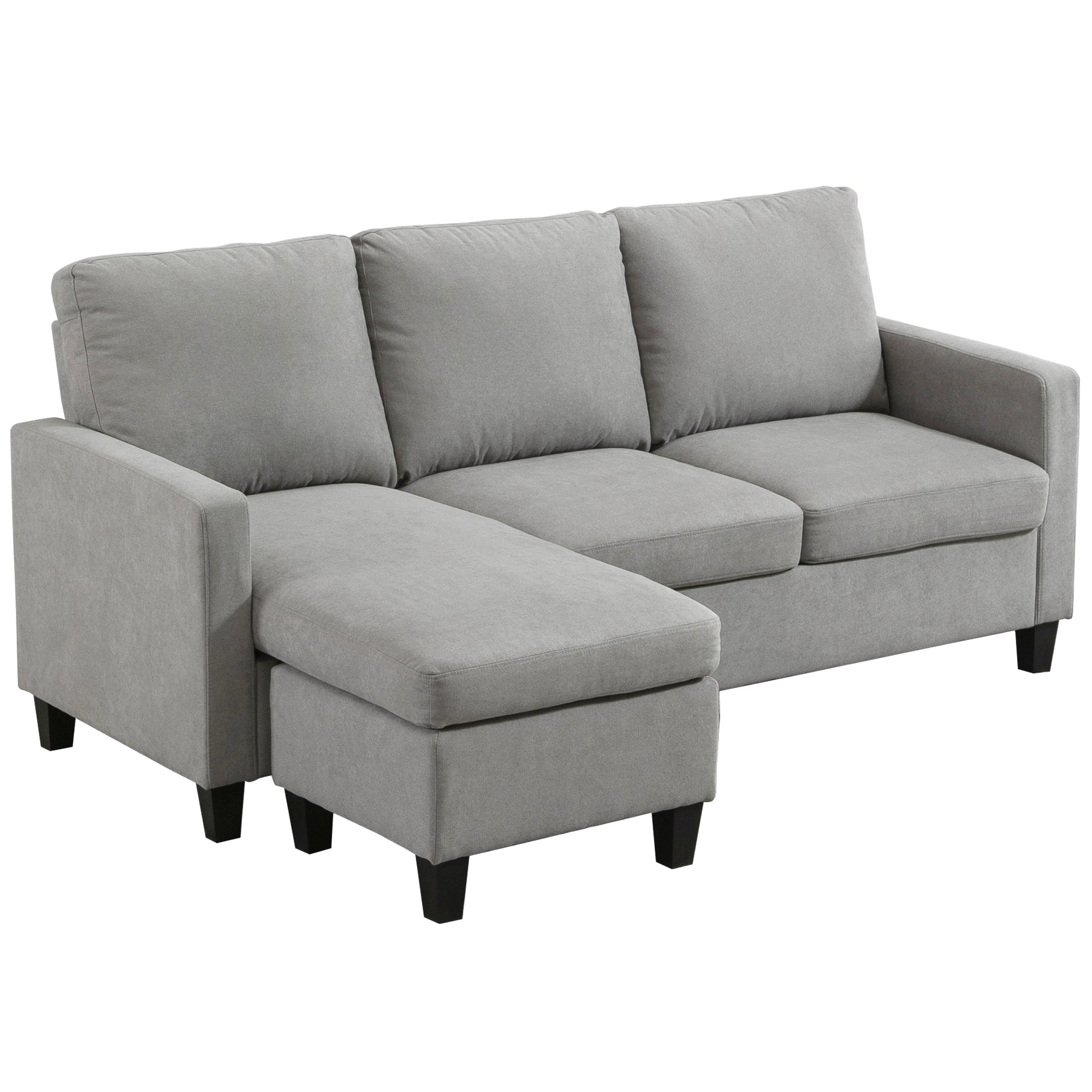 Canapé d'angle 3 places en L avec pouf pour salon, gris clair