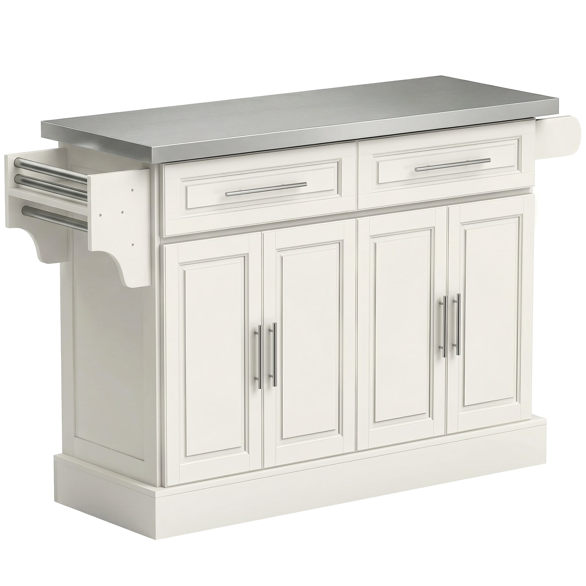36" Stainless Steel Top Kitchen Island with Storage Drawers, Racks & Cabinets, Cream White - HOMCOM