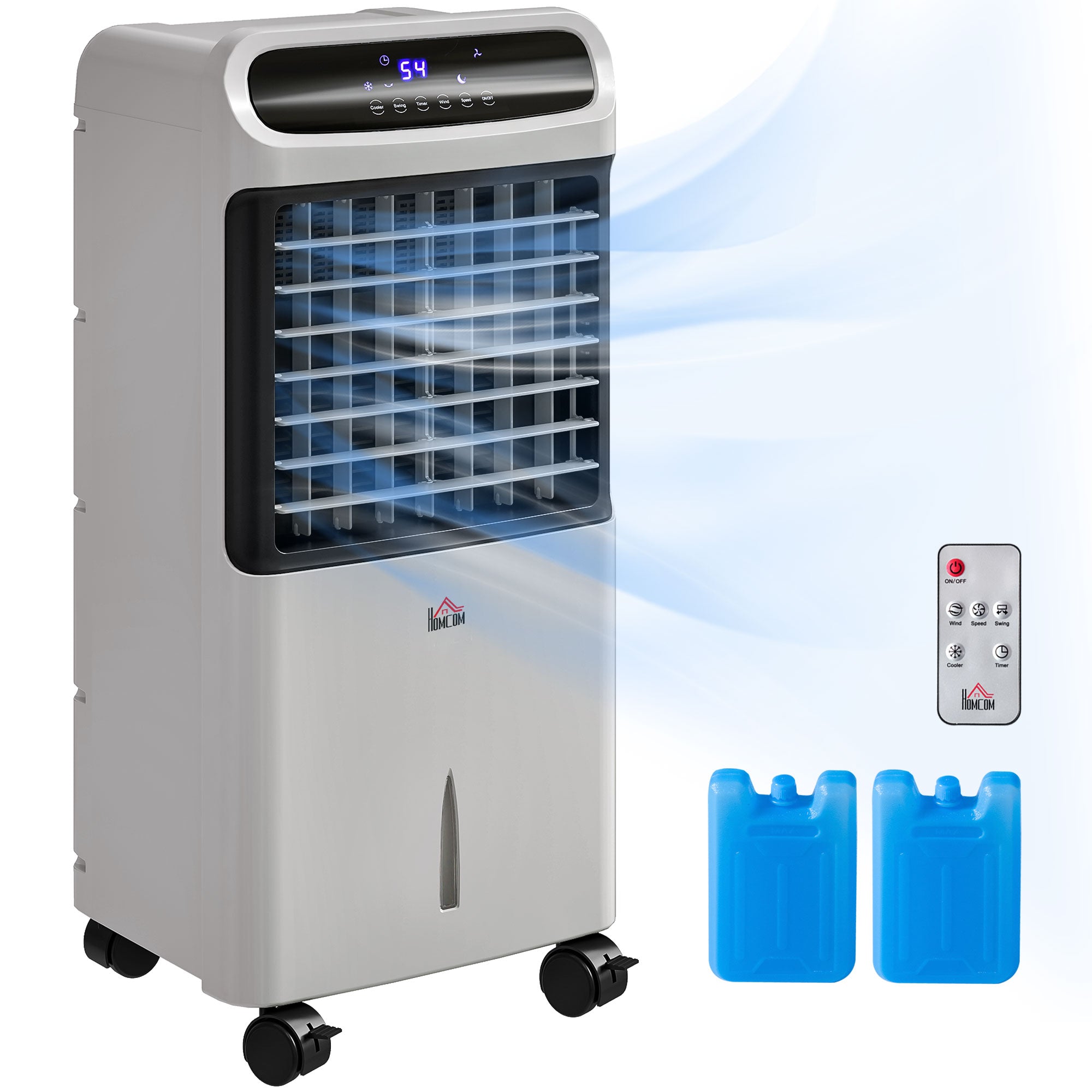 3-In-1 Ice Cooling Fan, Mobile Evaporative Air Cooler with Remote, Timer, Oscillating for Home Office, Bedroom, Gray