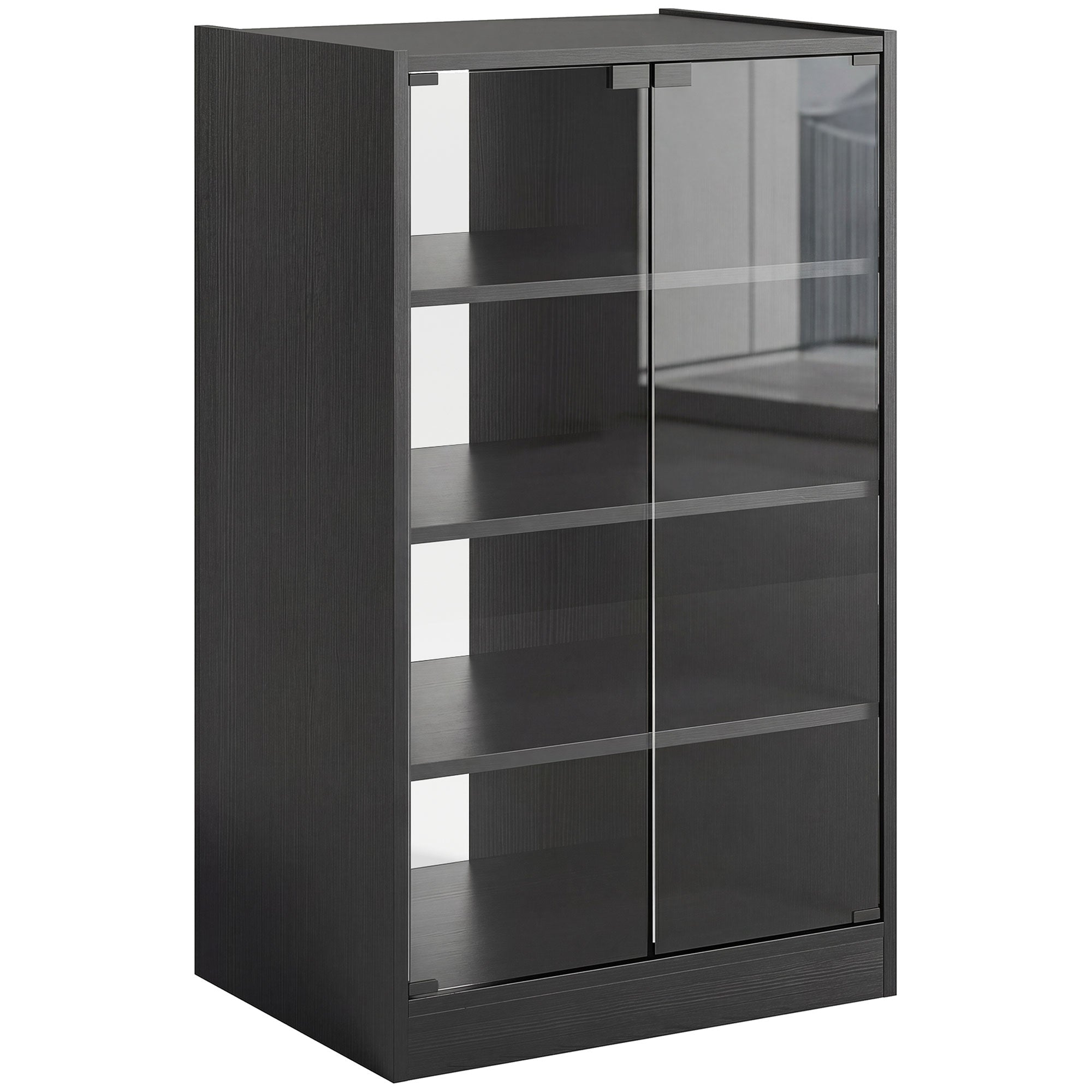 4-Tier Media Cabinet Stand w/ Adjustable Shelves & Cable Management, Distressed Black