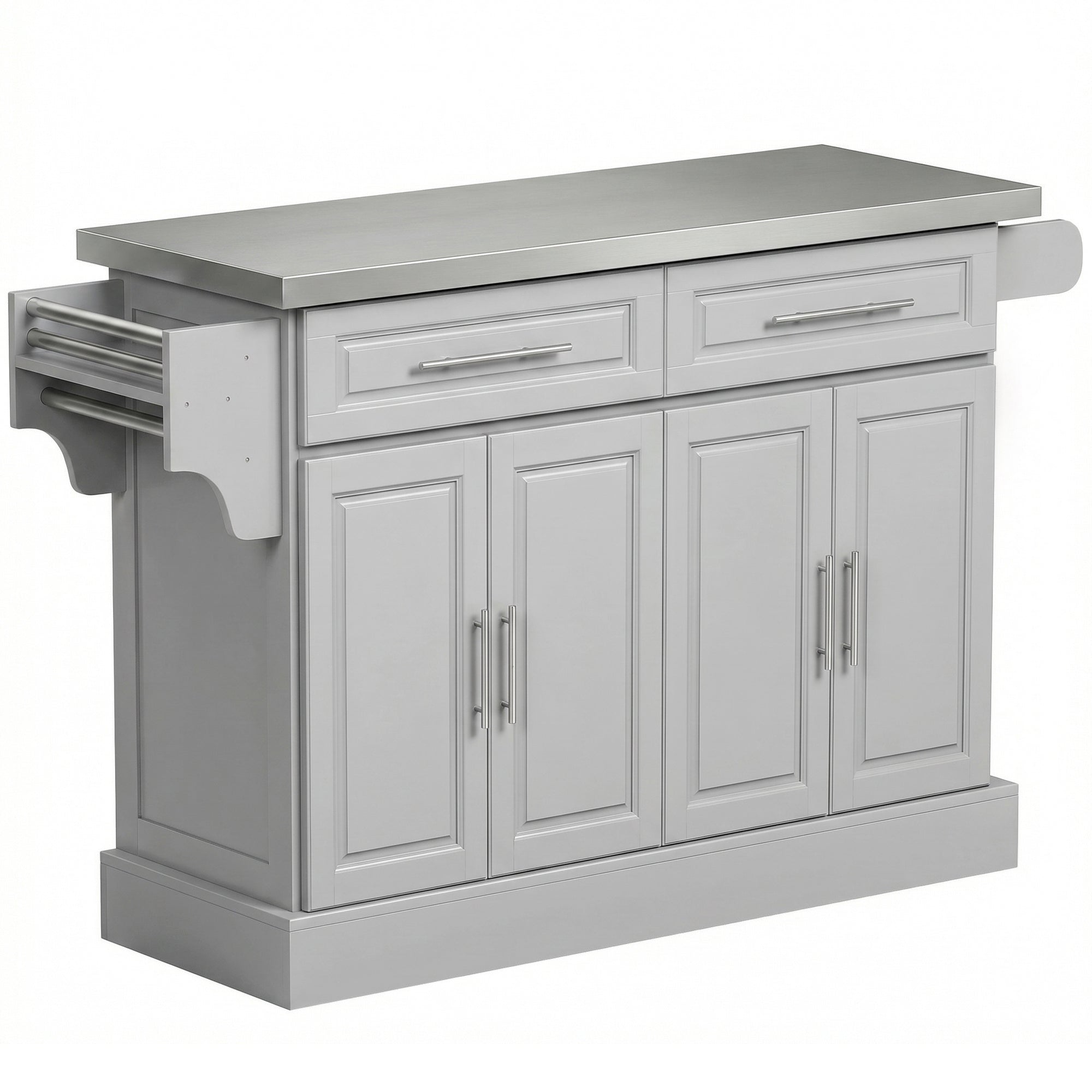 Rolling Kitchen Island with Storage Portable Cart with Stainless Steel Top 2 Drawers Gray