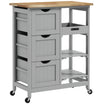 36" Rolling Kitchen Island Cart with Wood Top, Shelves & Drawers for Dining, Gray - HOMCOM