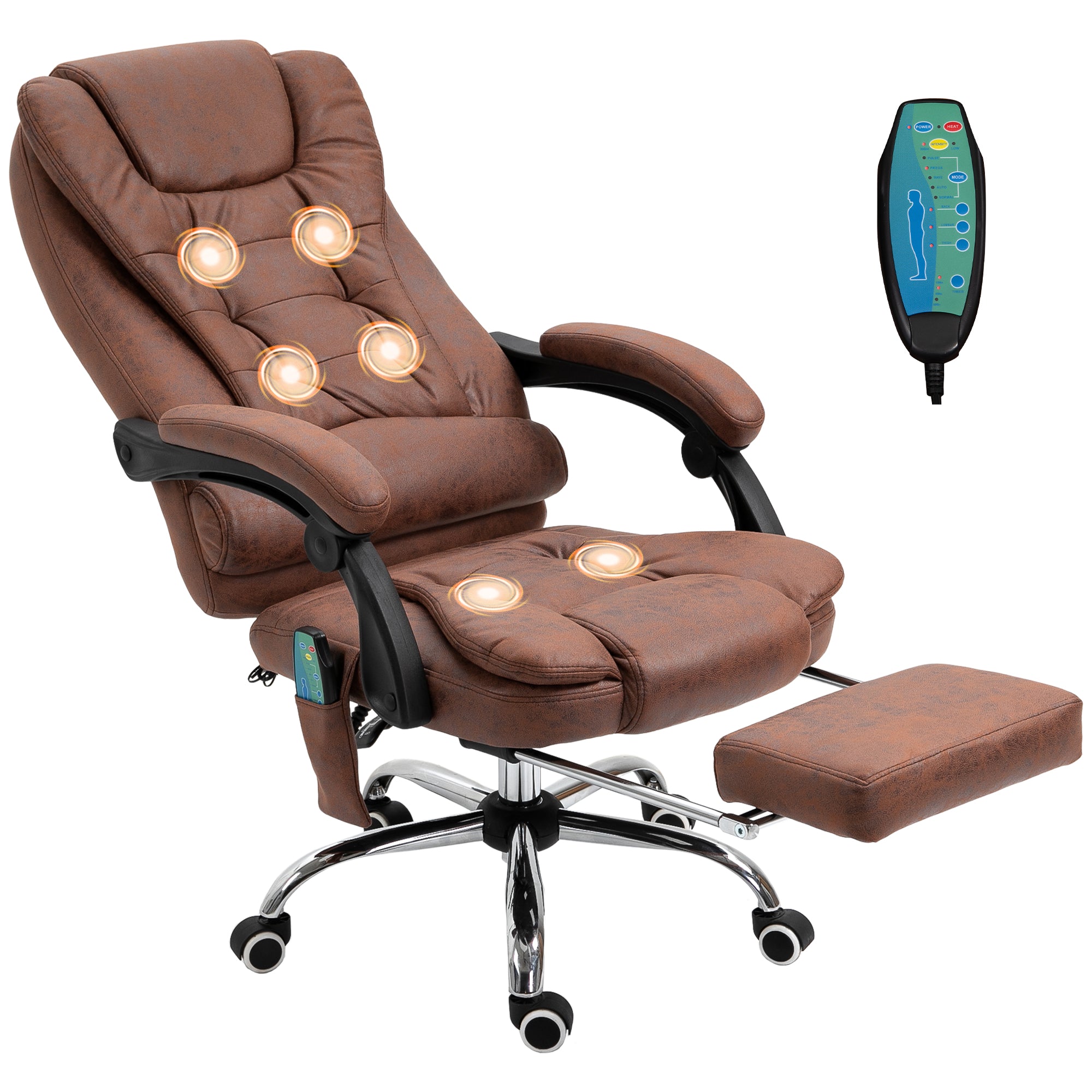 Office Chair with 6-Point Massage and Back Heat, Reclining Back & Footrest, Brown