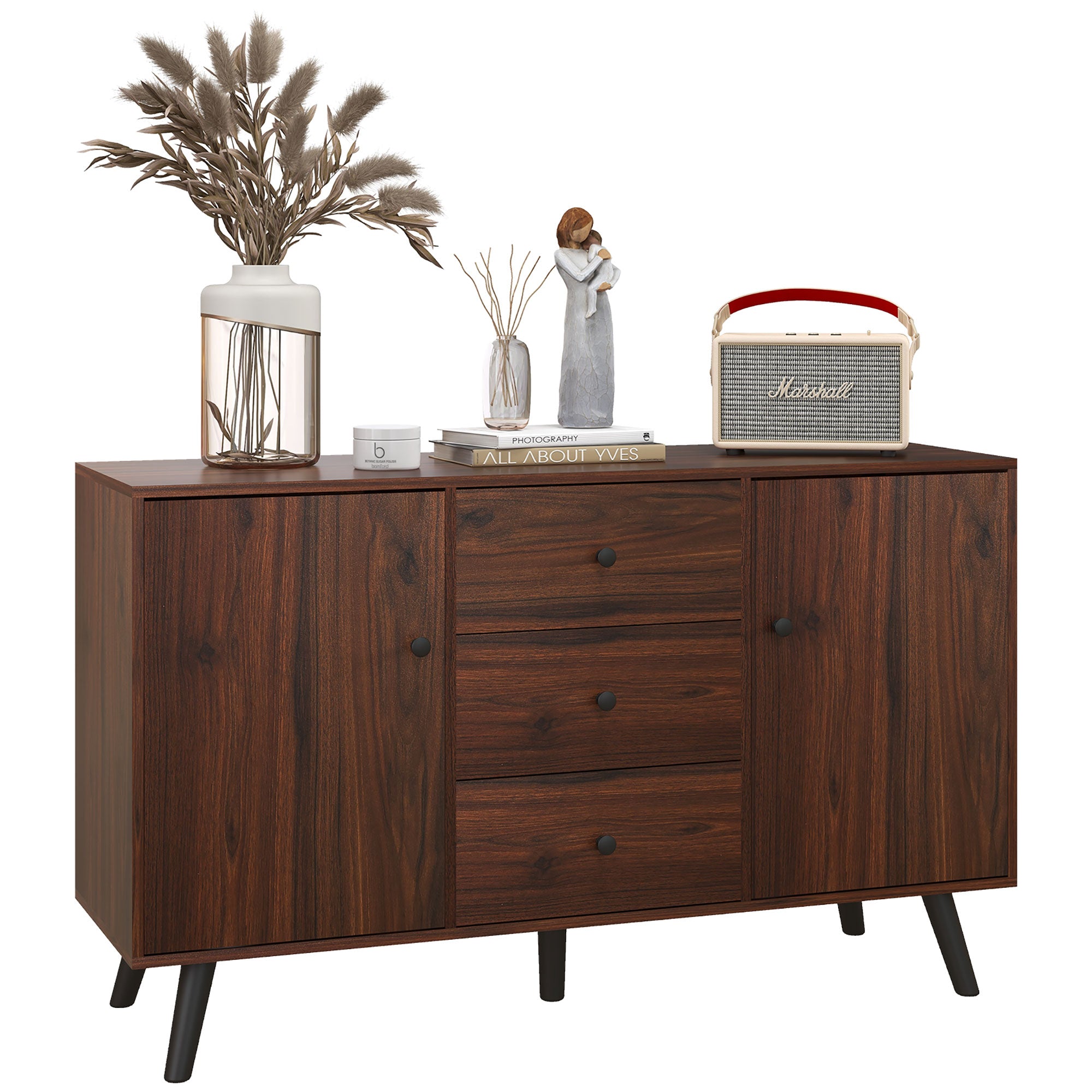 Vintage Sideboard with 3 Drawers & Adjustable Shelves, Rustic Brown - HOMCOM