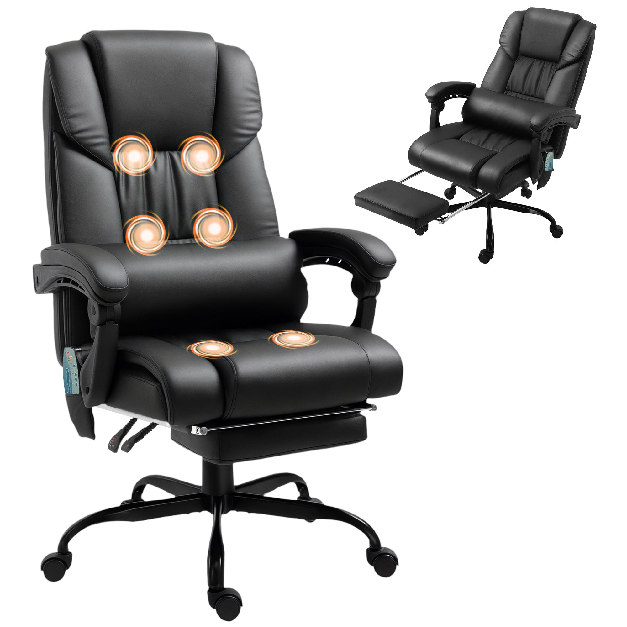 High Back Massage Office Chair with 6 Vibration Points, PU Leather Reclining Computer Chair, Ergonomic Desk Chair Black