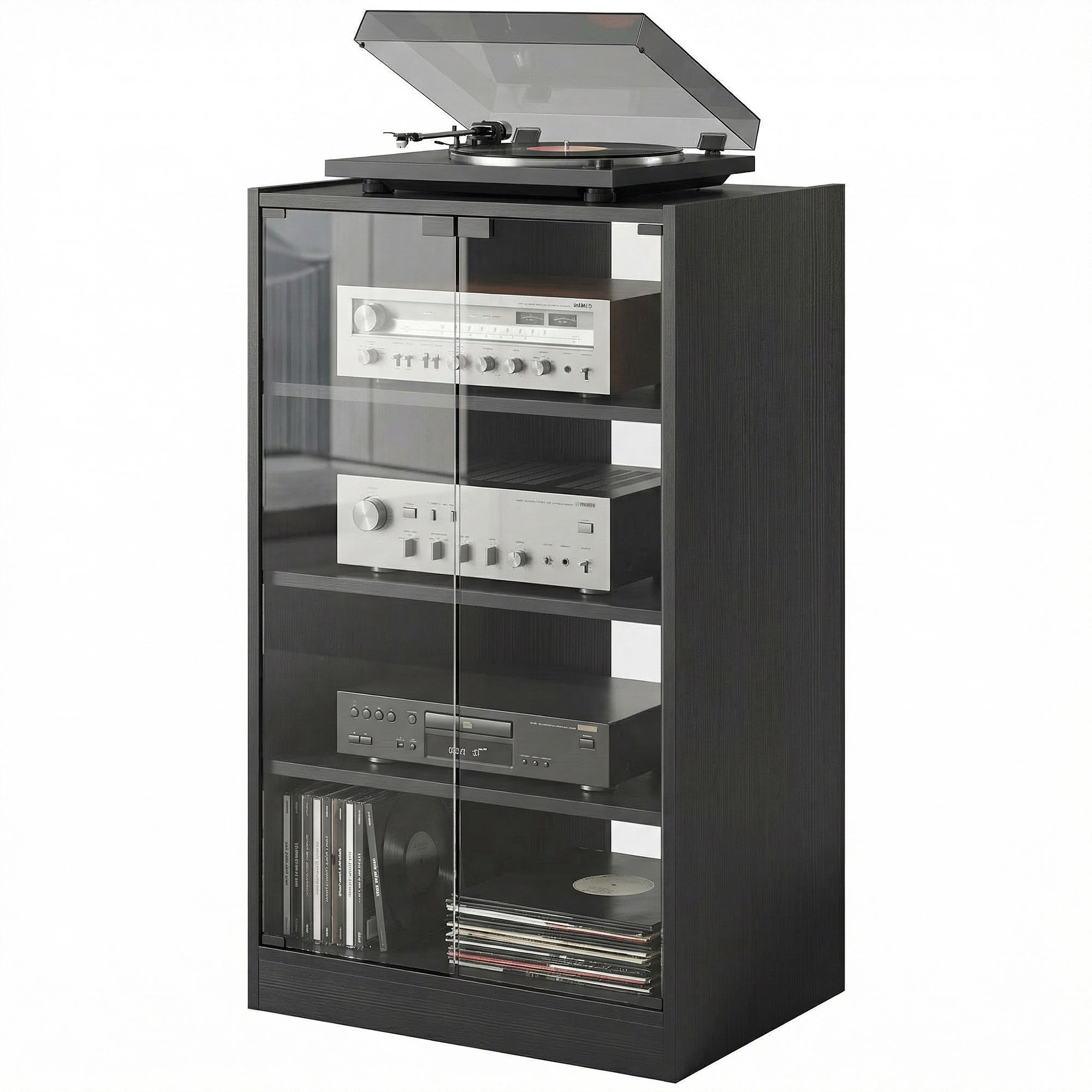 4-Tier Media Cabinet Stand w/ Adjustable Shelves & Cable Management, Distressed Black