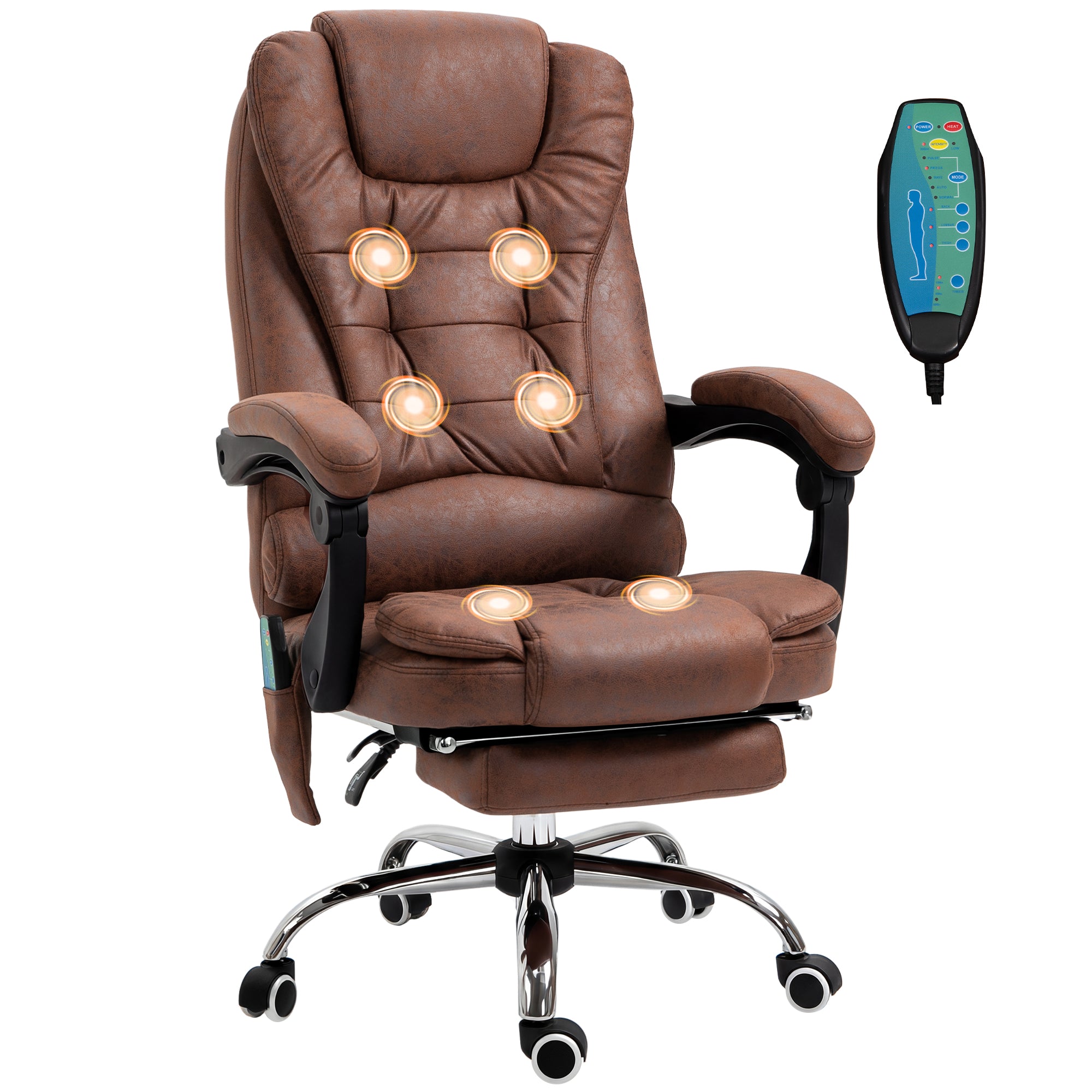 Office Chair with 6-Point Massage and Back Heat, Reclining Back & Footrest, Brown