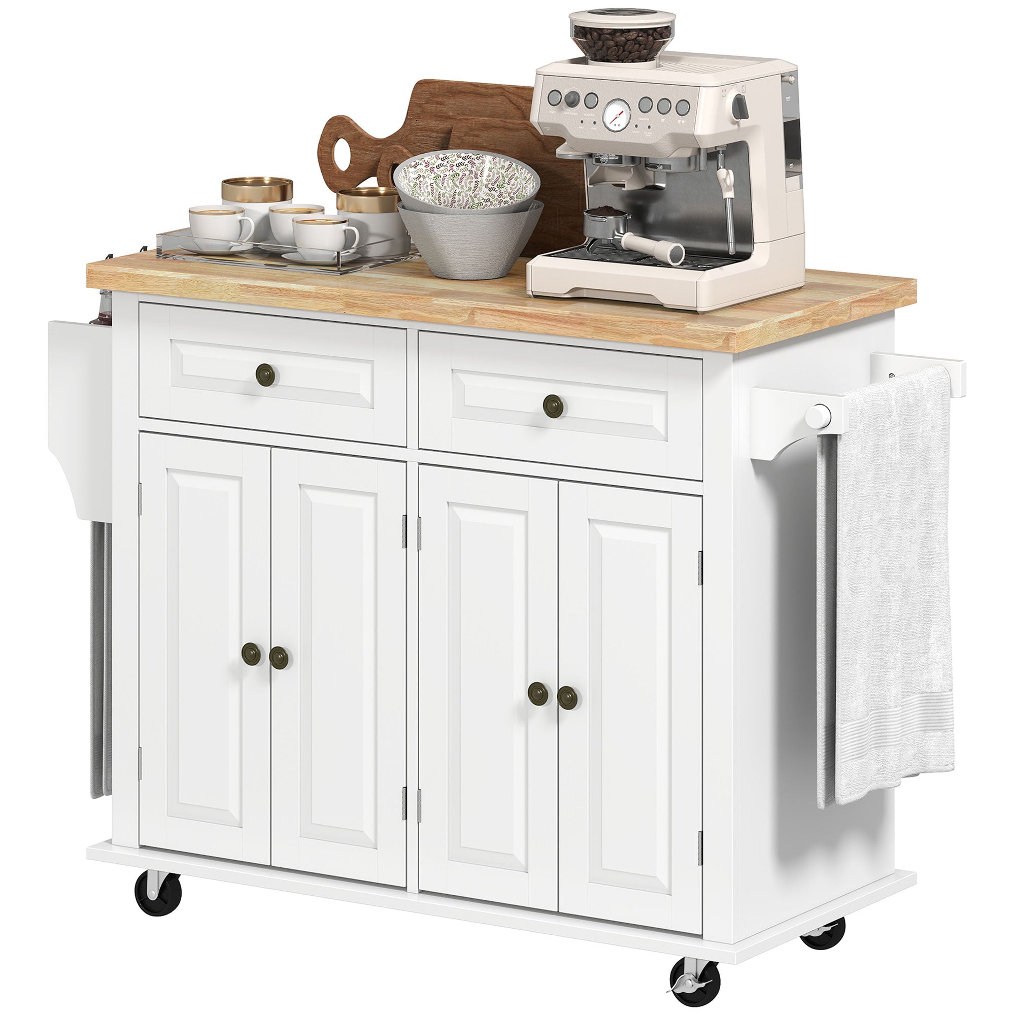 GlideSpace Rolling Kitchen Microwave Island with Flexible Storage Shelf Unit and Drawers - HOMCOM