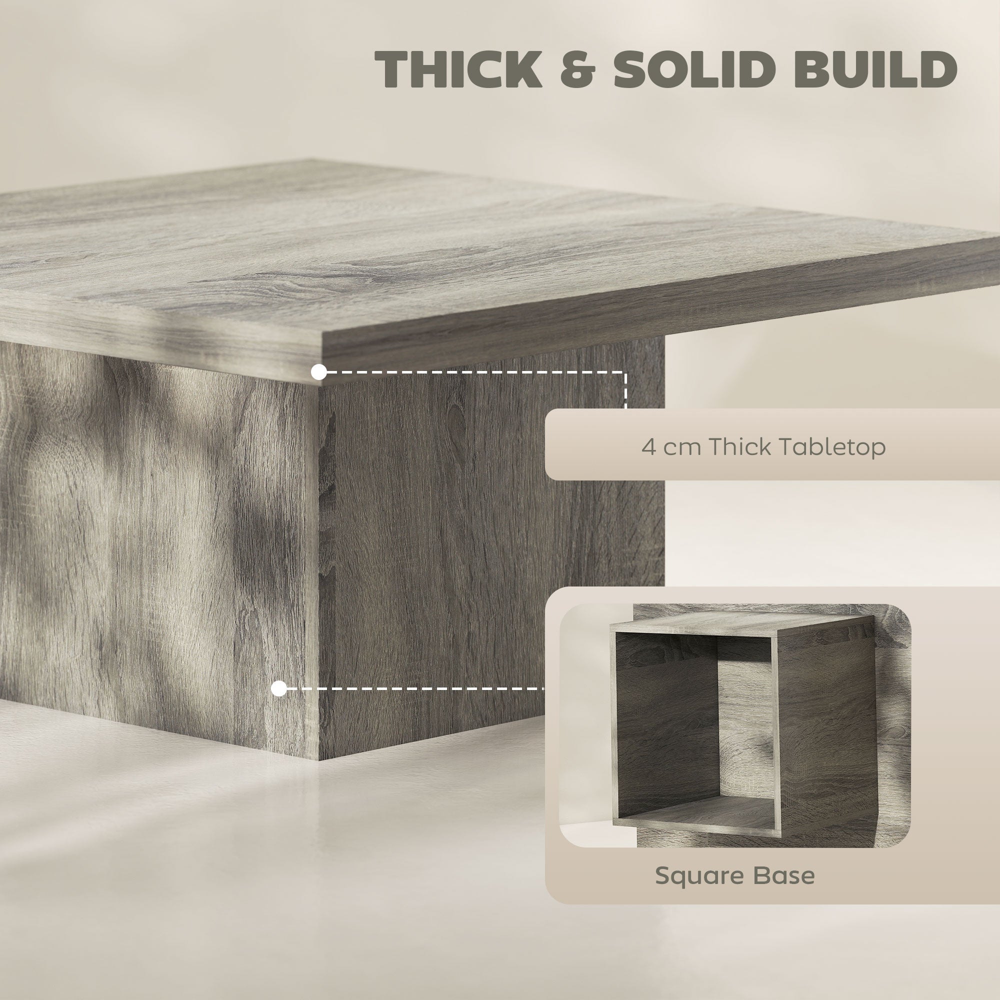 Square Coffee Table, Center Table with 1.6" Thick Tabletop for Living Room, Easy Assembly, 31.5"x31.5", Gray Wood Grain