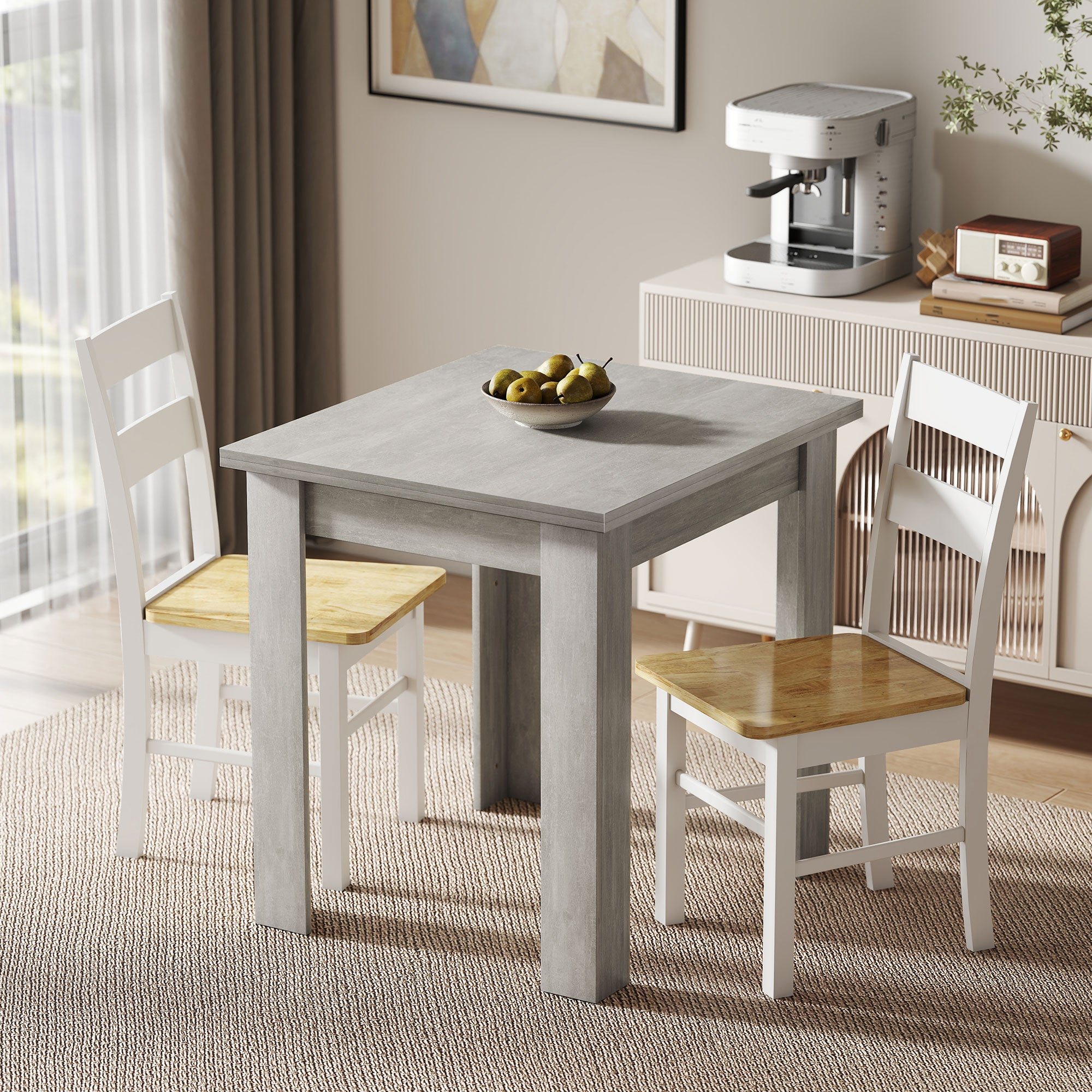 Folding Dining Table for 4-6, Rectangular Extendable Drop Leaf Table for Small Spaces, Dining Room, Kitchen, 140 x 80 x 77.5 cm, Grey