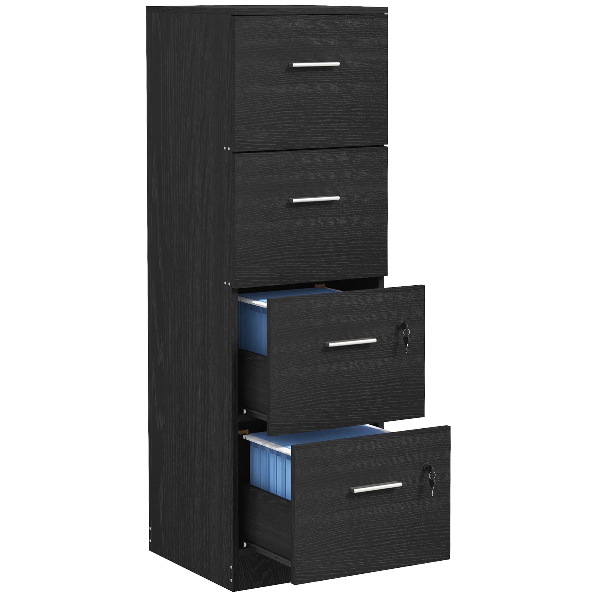 HOMCOM File Cabinet with 4 Drawers for Home Office, Vertical Filing Cabinet with Lock, Adjustable Hanging Bar for A4 and Letter Size, Black