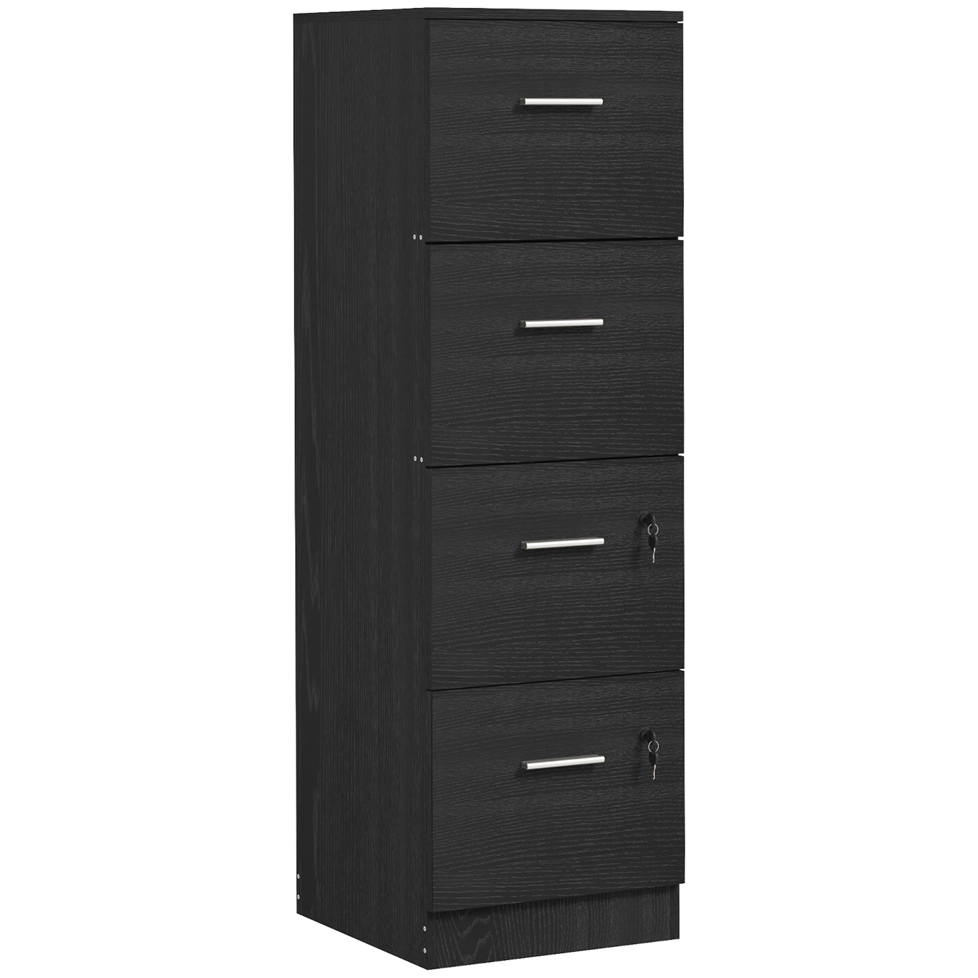 HOMCOM File Cabinet with 4 Drawers for Home Office, Vertical Filing Cabinet with Lock, Adjustable Hanging Bar for A4 and Letter Size, Black