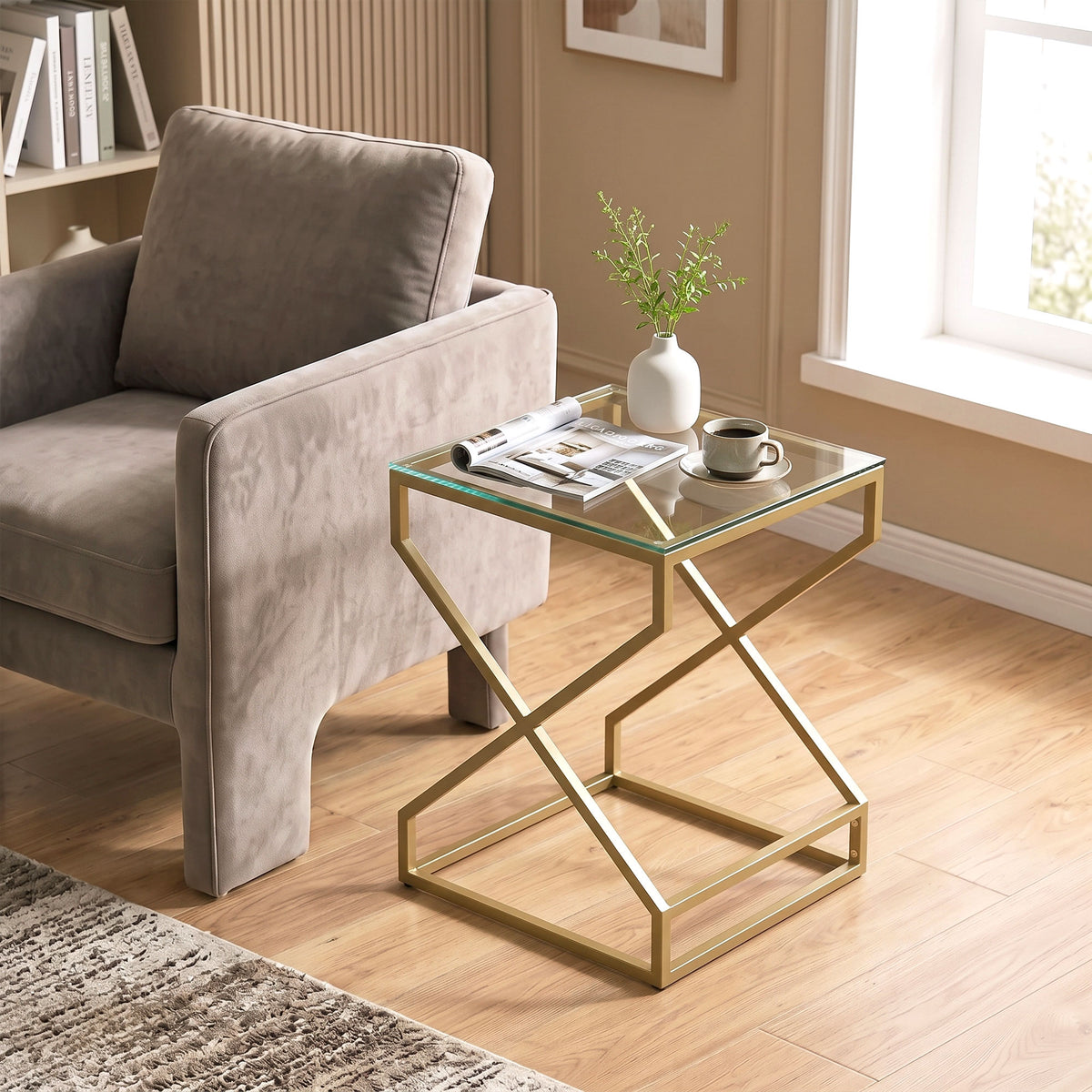 Nest of Tables, Side Table Set of 2 with Transparent Top, Coffee Table Set with Foot Pads, Steel Frame and Tempered Glass Top for Living Room Bedroom Office, Transparent