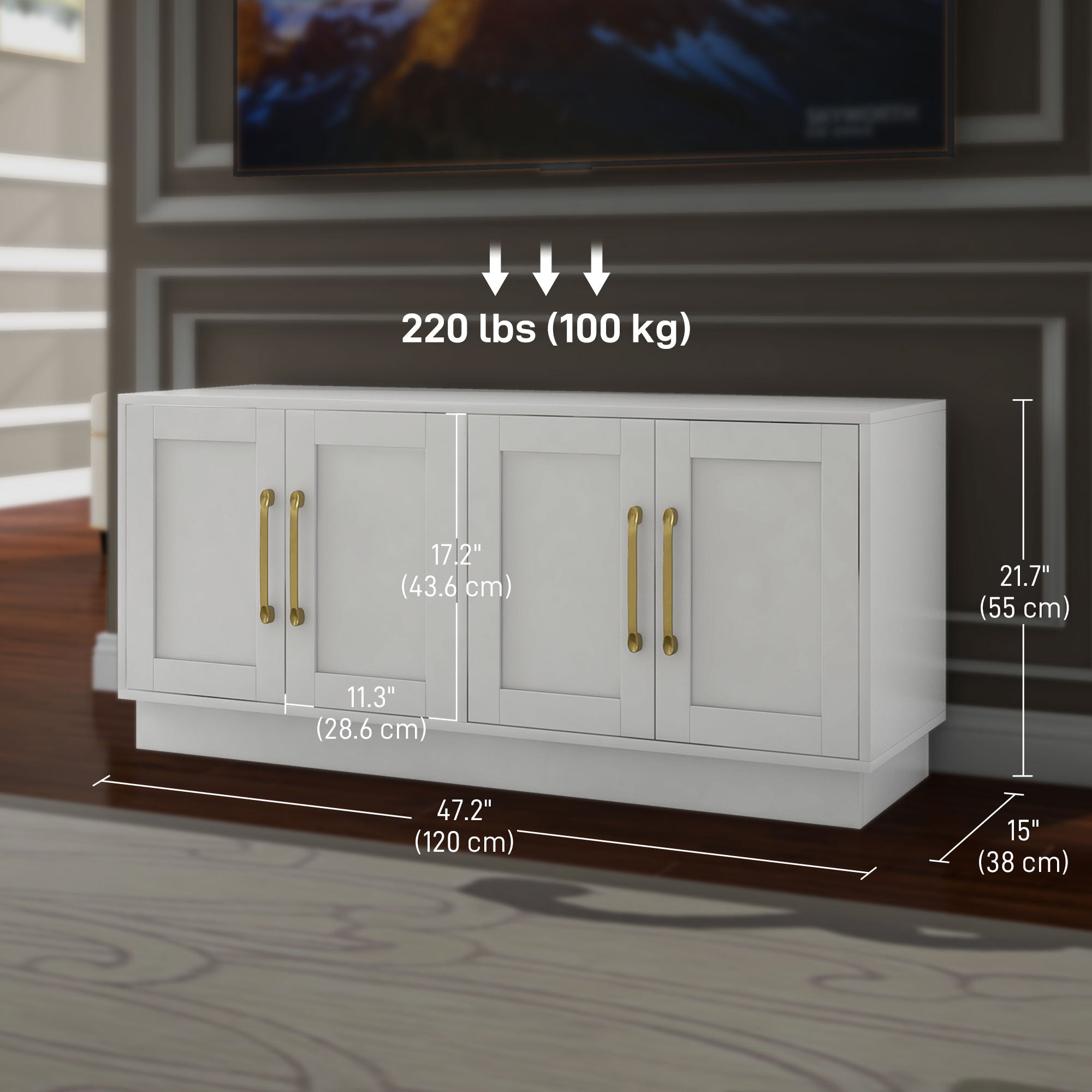 HOMCOM TV Stand for up to 55 Inch TV, Modern Entertainment Center with 4 Soft Hinged Doors, TV Console Table with 4 Cable Holes and 2 Adjustable Shelves for Living Room, White