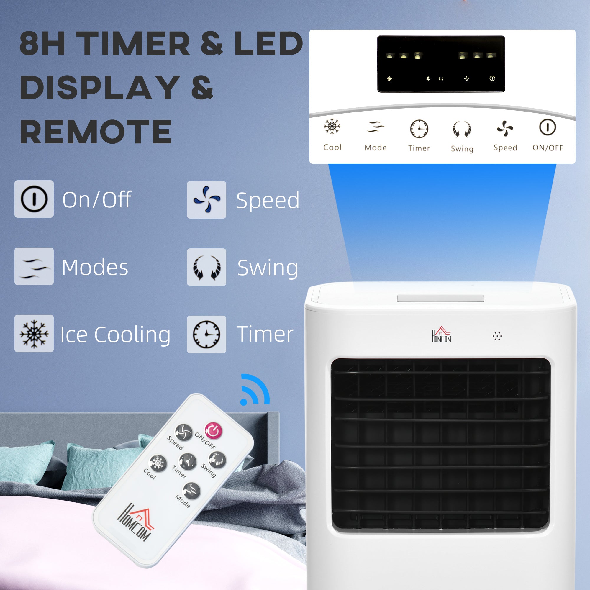 HOMCOM 3-in-1 Evaporative Mobile Air Cooler Cooling Fan Humidifier for Home Office