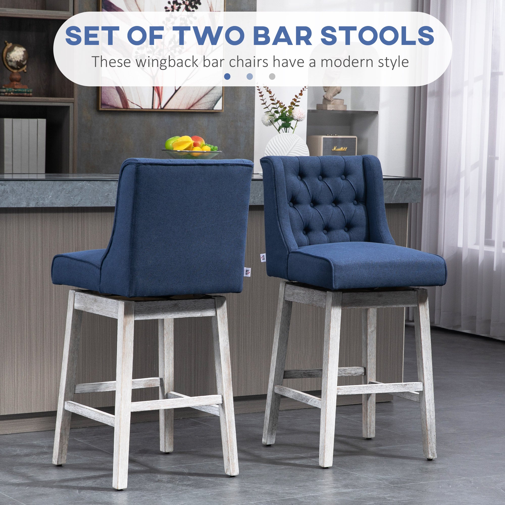 Swivel Bar Stools Set of 2 30" Bar Height Stools with Linen Upholstery for Kitchen