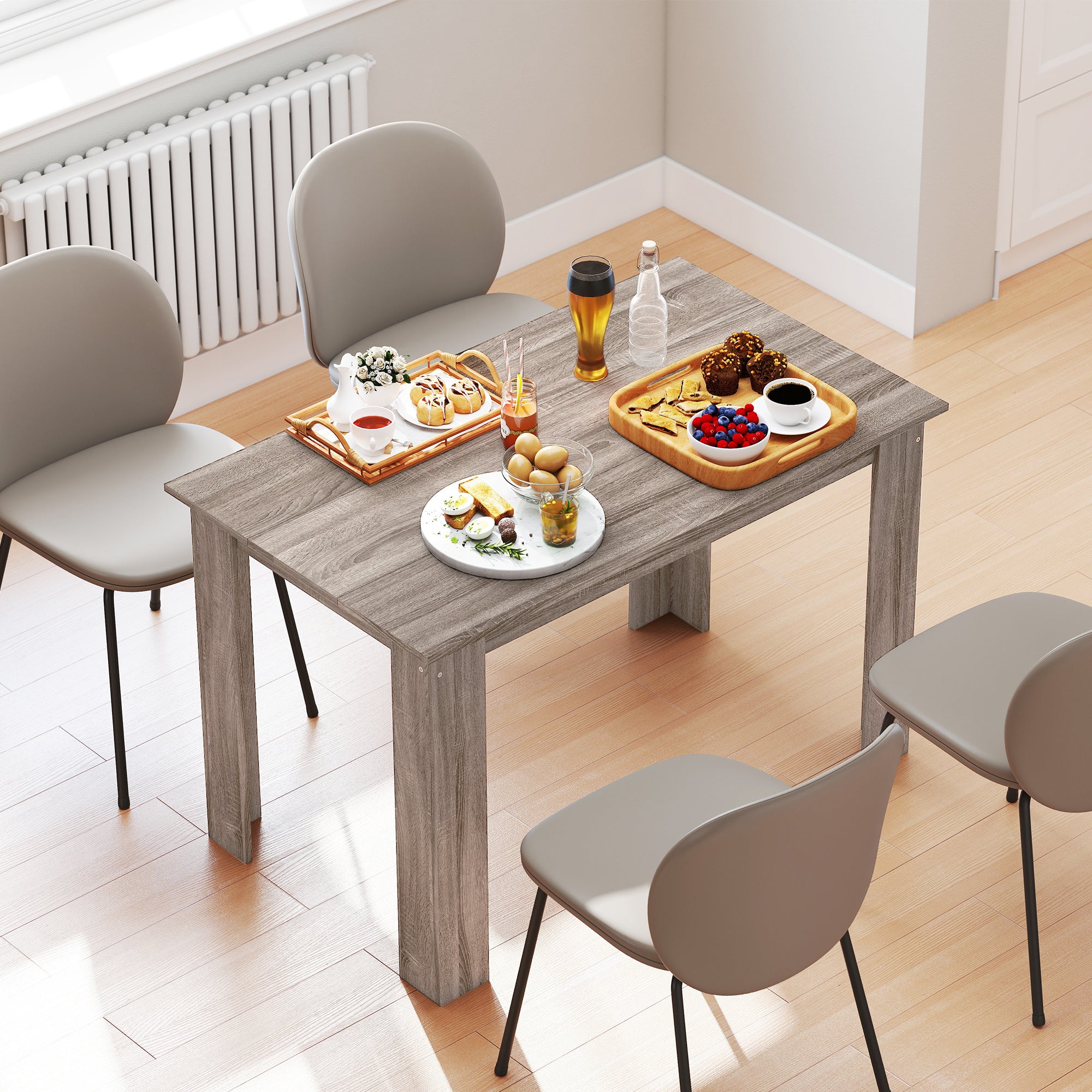 47" Dining Table for 4-6 People, Mid-Century Modern Rectangular Kitchen Table with Wood Effect for Dining Room, Living Room, Light Gray