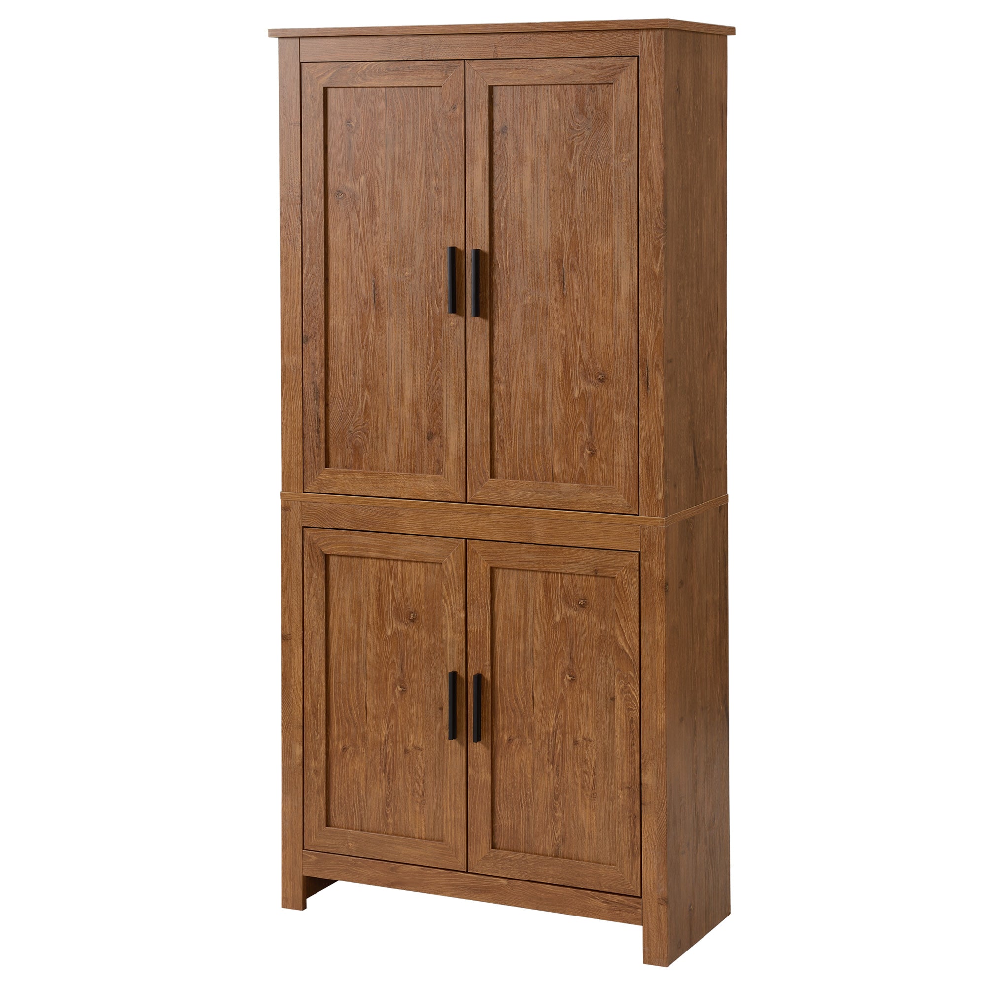 64" Kitchen Pantry Cabinet, Freestanding Storage Cabinet with 4 Doors and 3 Adjustable Shelves for Dining Room, Oak