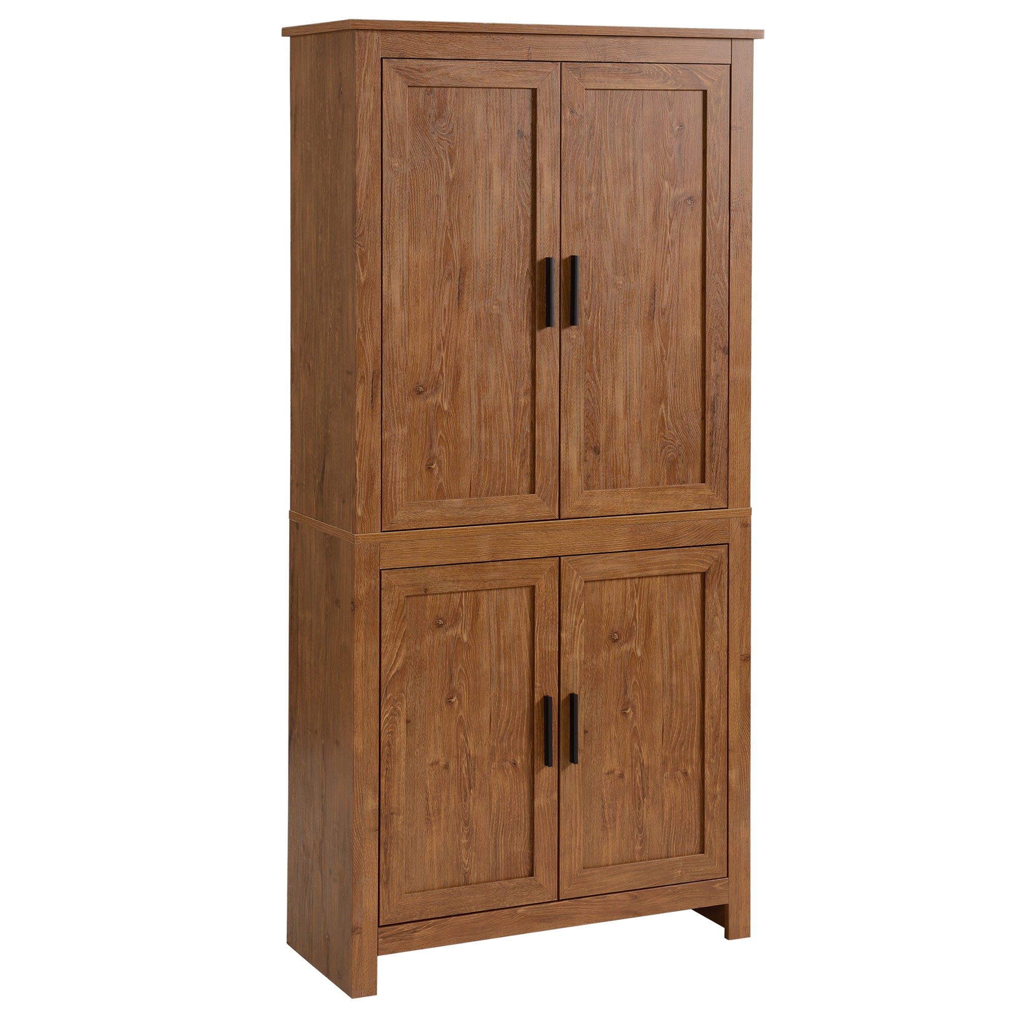 64" Kitchen Pantry Cabinet, Freestanding Storage Cabinet with 4 Doors and 3 Adjustable Shelves for Dining Room, Oak