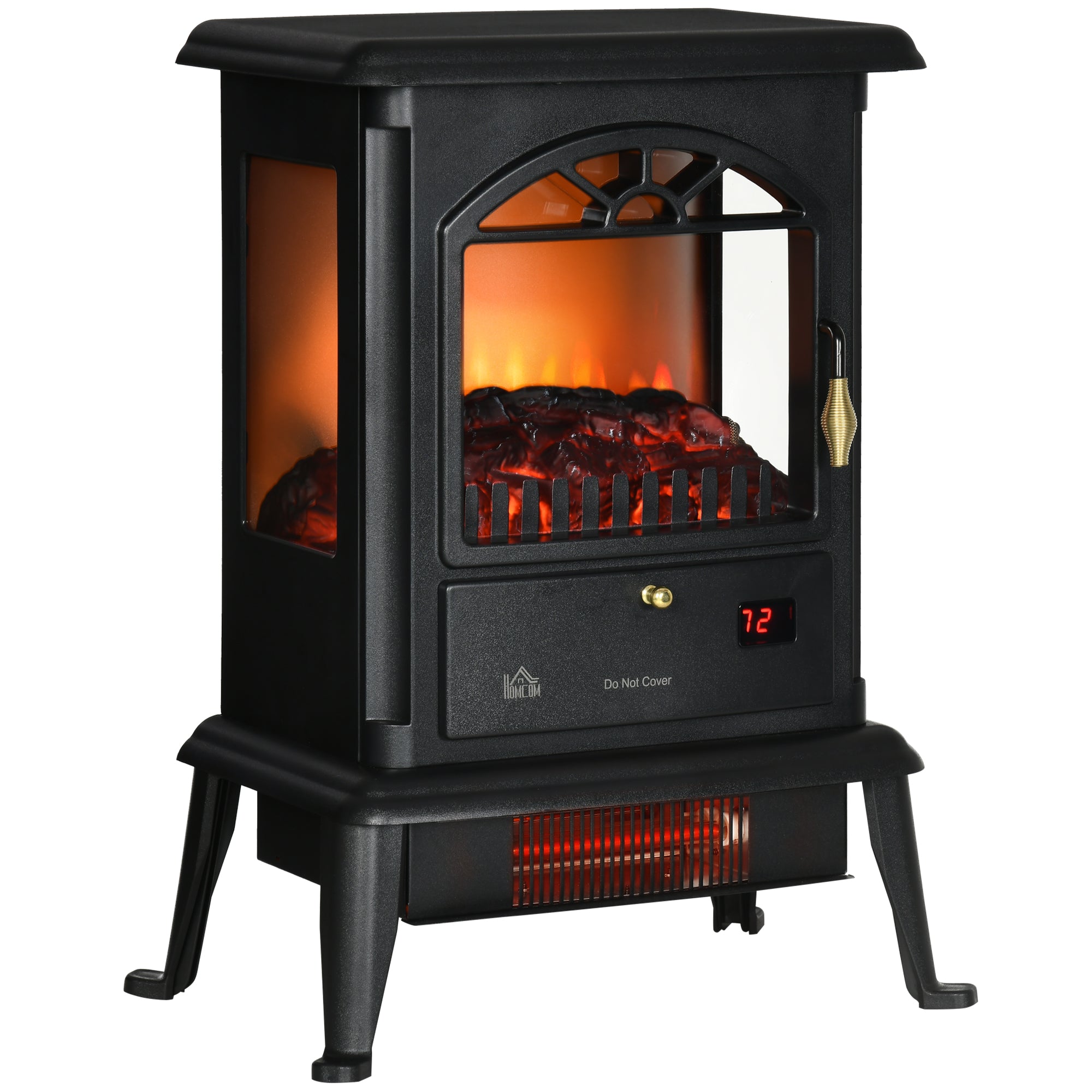 23" Electric Infrared Fireplace Stove Freestanding Heater with Realistic Log Flame 1000W/1500W Black