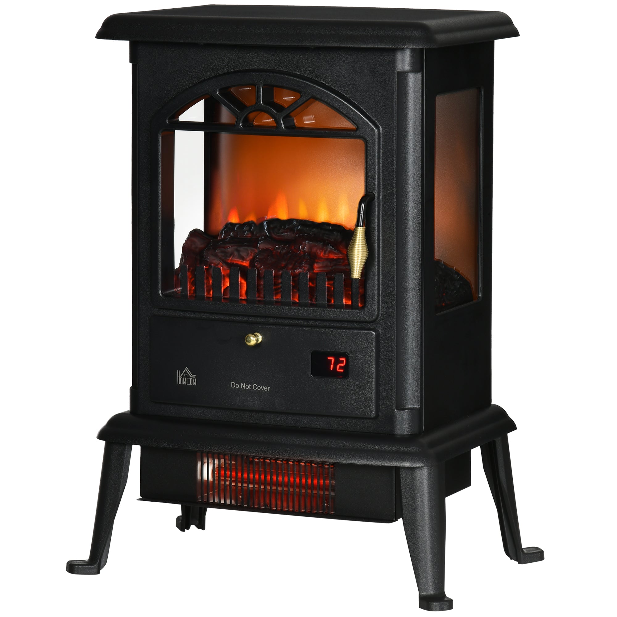 23" Electric Infrared Fireplace Stove Freestanding Heater with Realistic Log Flame 1000W/1500W Black