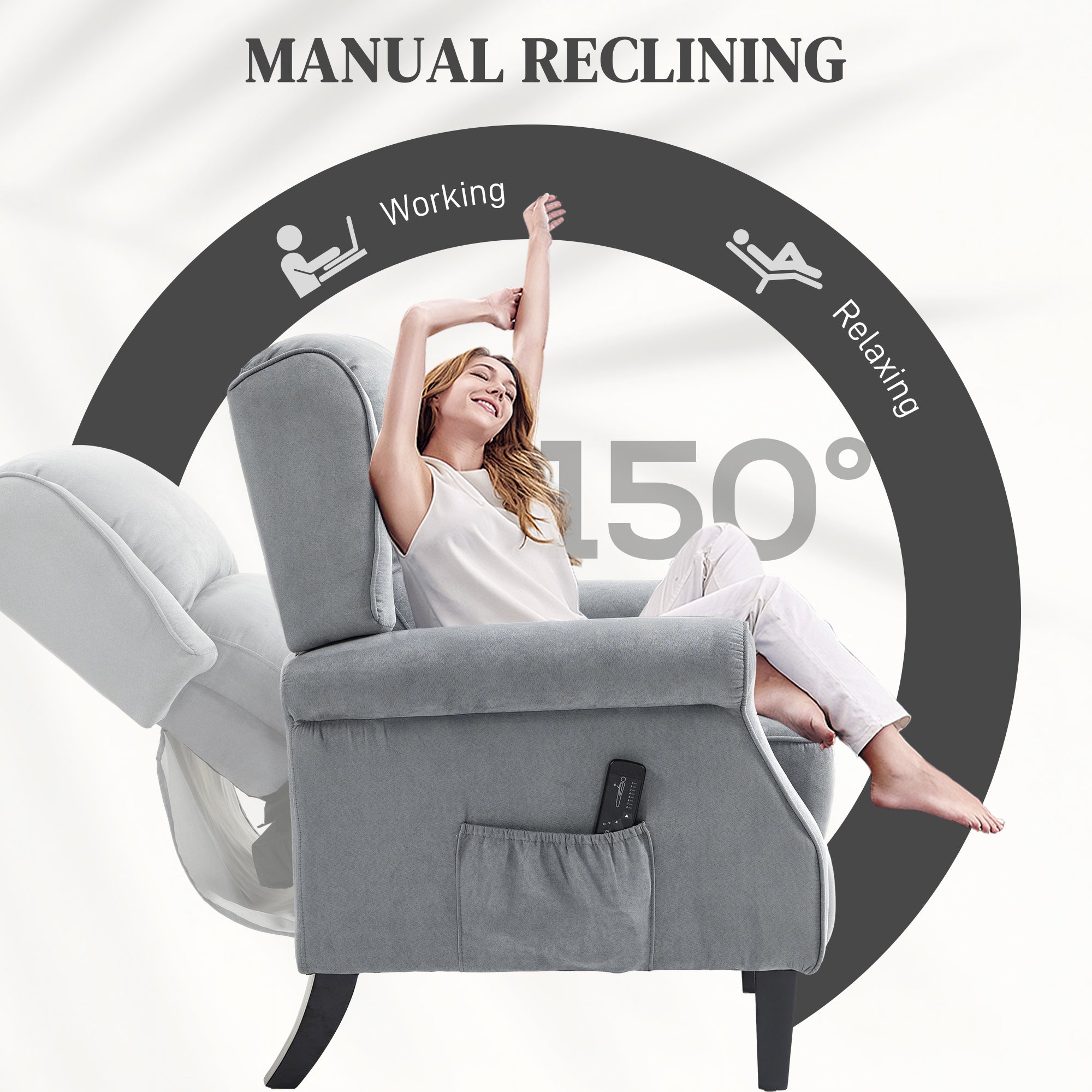HOMCOM Massage Recliner Chair for Living Room, Push Back Recliner Sofa, Wingback Reclining Chair with Extendable Footrest, Remote Control, Side Pockets, Grey