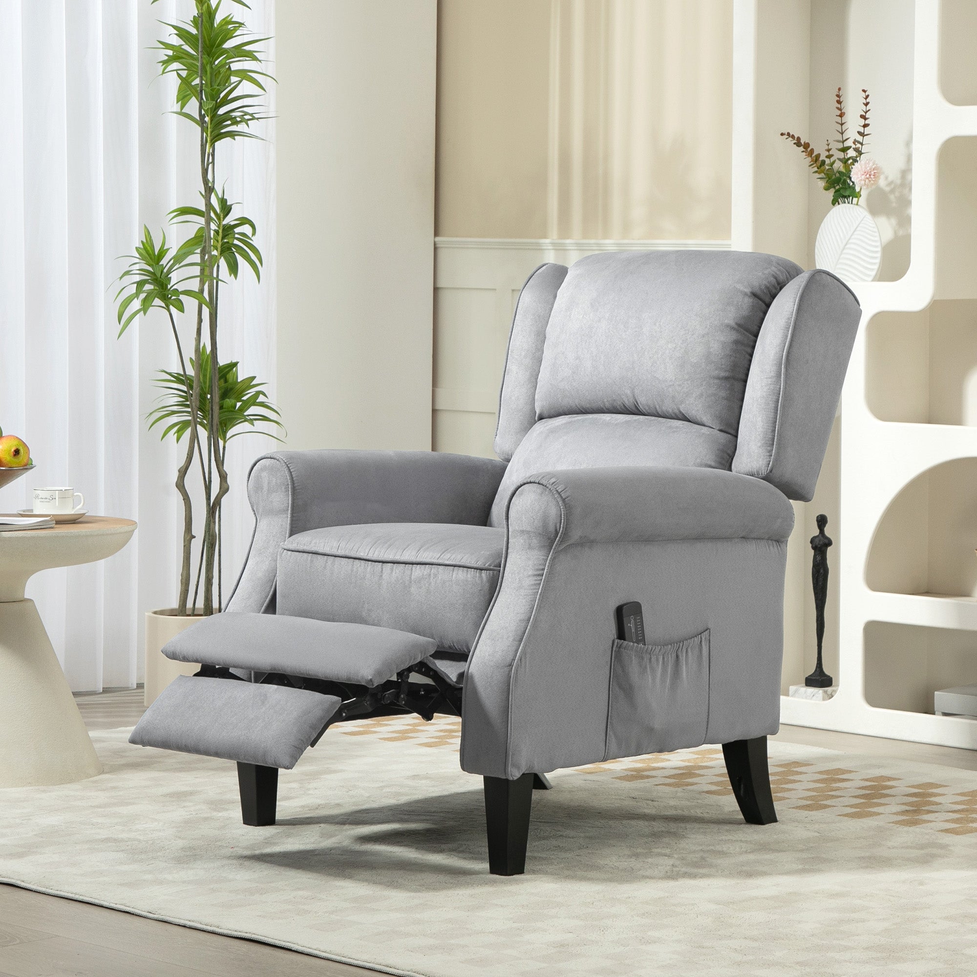 HOMCOM Massage Recliner Chair for Living Room, Push Back Recliner Sofa, Wingback Reclining Chair with Extendable Footrest, Remote Control, Side Pockets, Grey