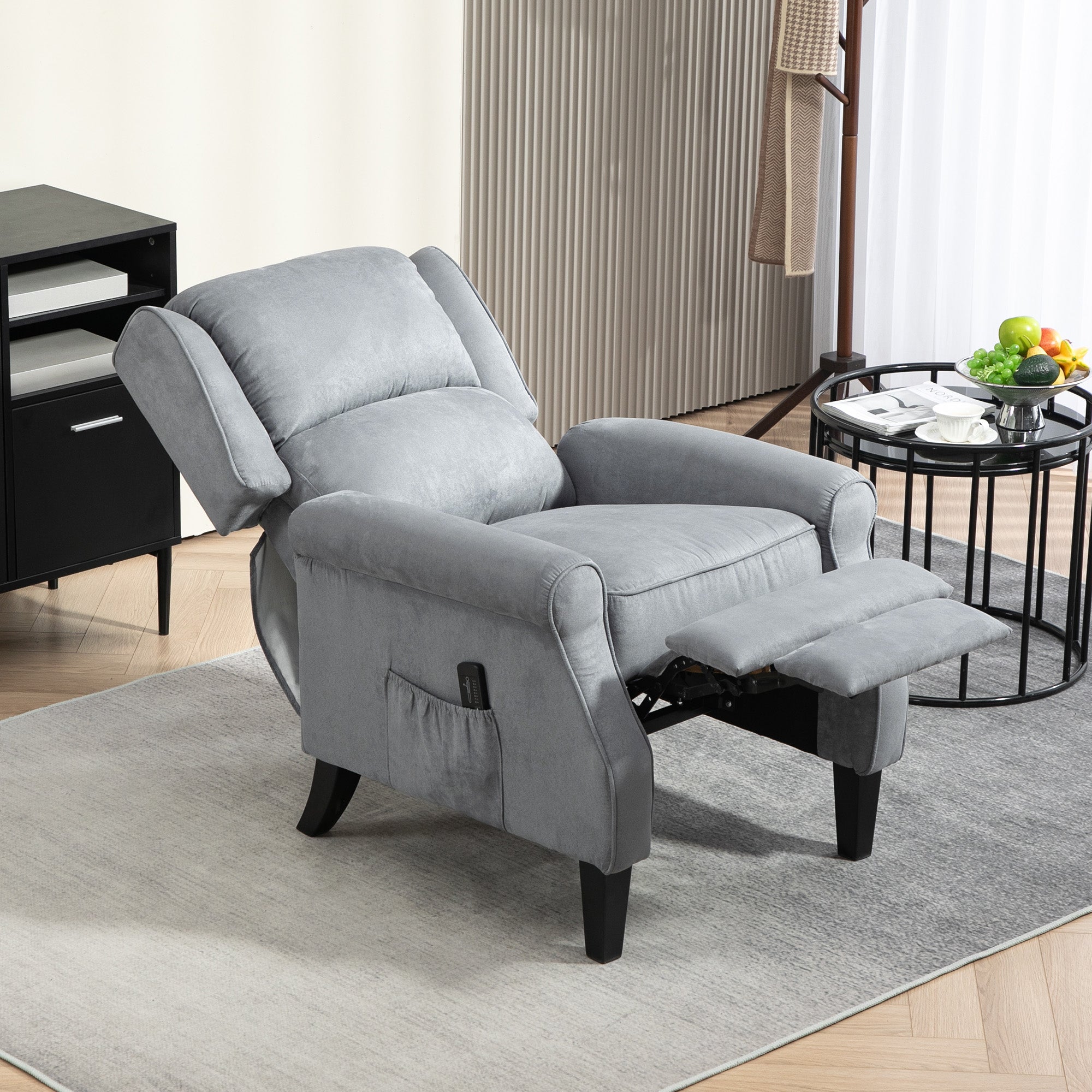 HOMCOM Massage Recliner Chair for Living Room, Push Back Recliner Sofa, Wingback Reclining Chair with Extendable Footrest, Remote Control, Side Pockets, Grey