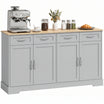 Sideboard Buffet Cabinet, 140 cm Modern Farmhouse Kitchen Storage Cabinet with 4 Drawers, 4 Doors and 2 Adjustable Shelves, Coffee Bar Station, Grey