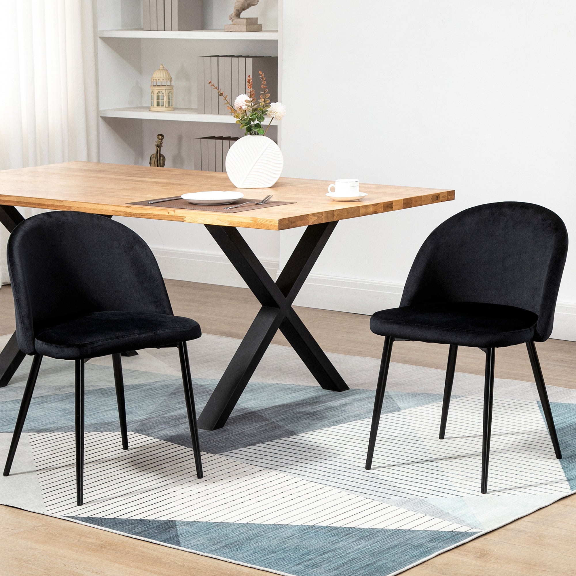 HOMCOM Modern Dining Chairs Set of 2, Mid-Back Velvet Upholstered Kitchen Chairs, Side Chair for Living Room, Dining Room, Black