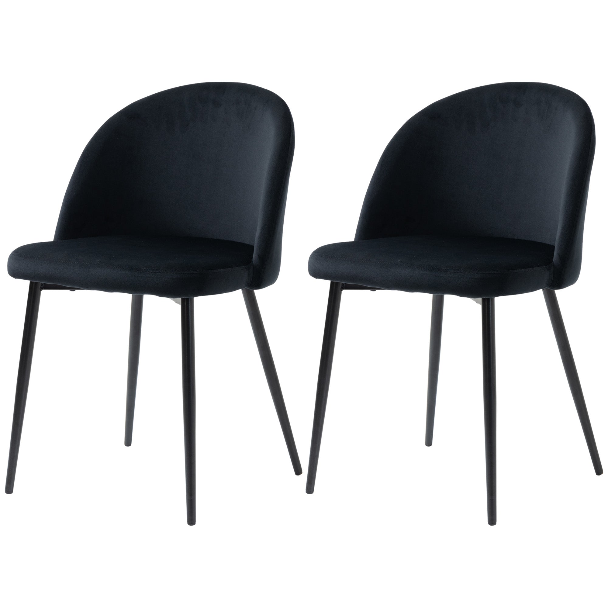 HOMCOM Modern Dining Chairs Set of 2, Mid-Back Velvet Upholstered Kitchen Chairs, Side Chair for Living Room, Dining Room, Black