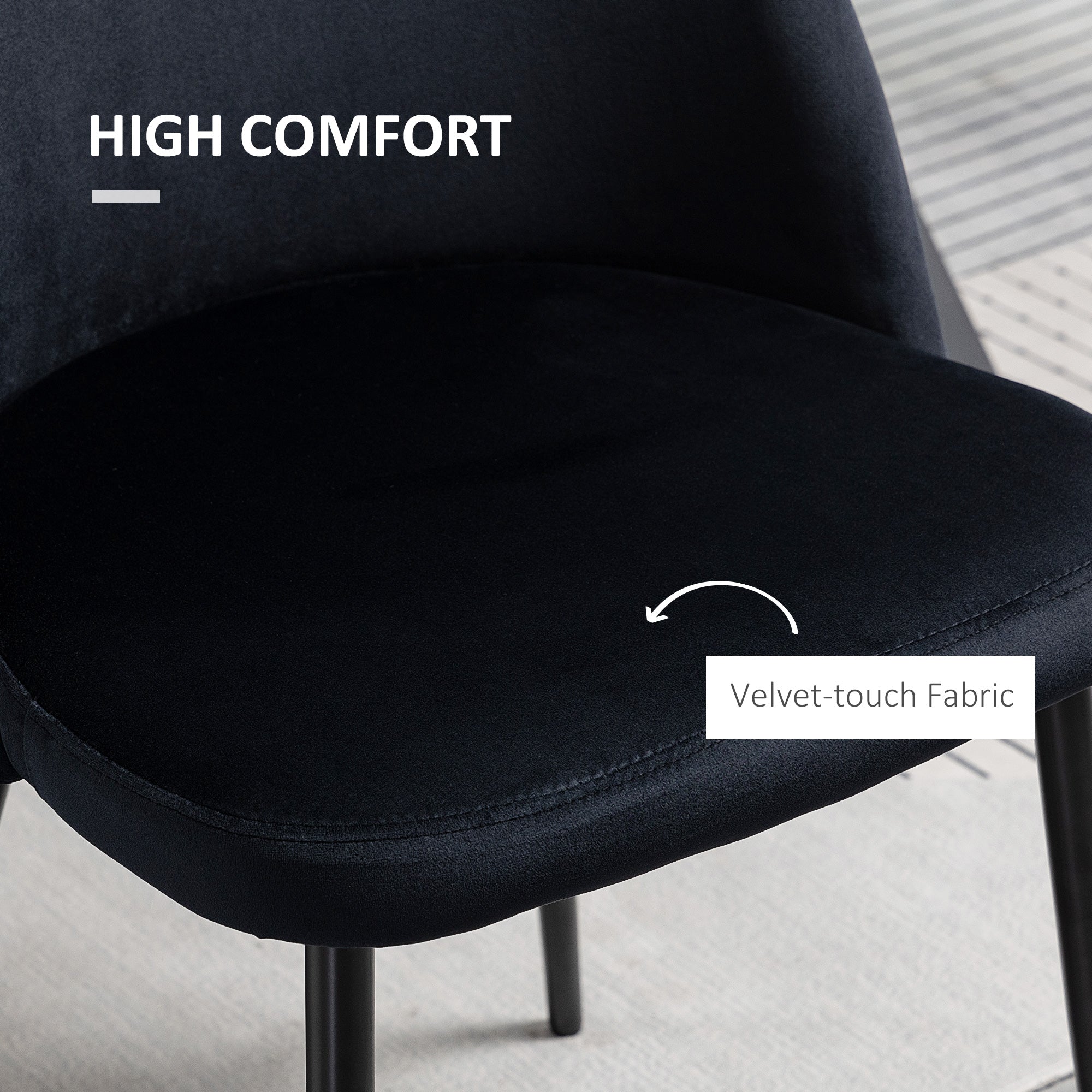 HOMCOM Modern Dining Chairs Set of 2, Mid-Back Velvet Upholstered Kitchen Chairs, Side Chair for Living Room, Dining Room, Black