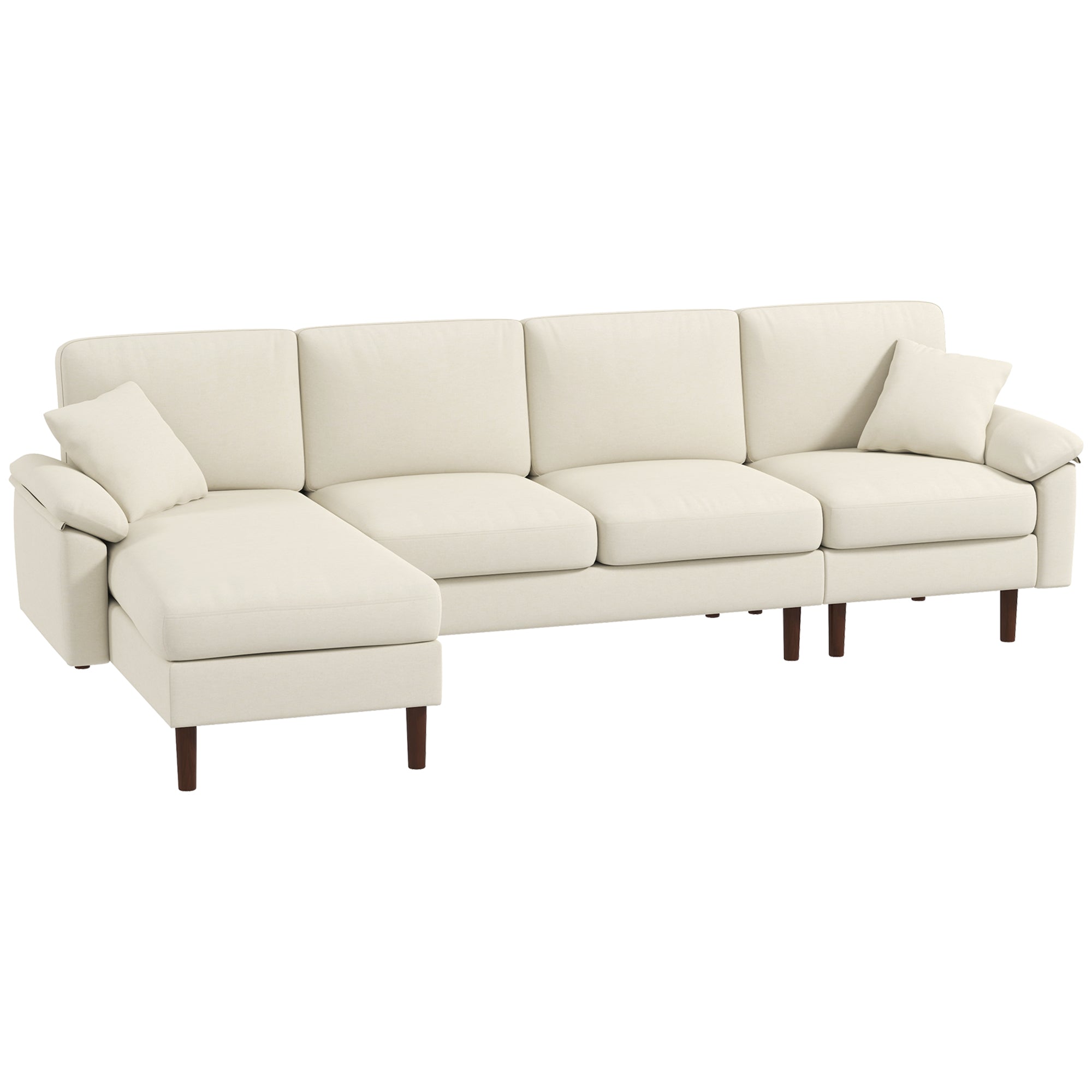 HOMCOM Changeable Sectional Sofa with Changeable Chaise Lounge, Modern Sectional Couch with Pillows, Wooden Legs, L-Shape Corner Sofa for Living Room, Cream White