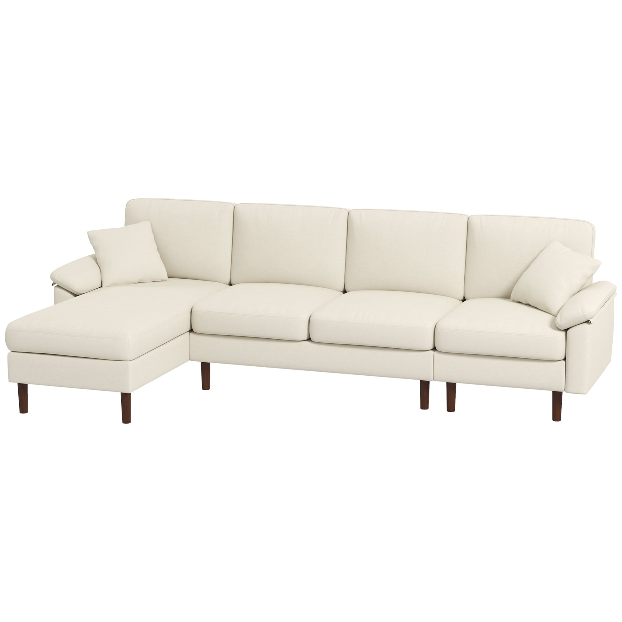 HOMCOM Changeable Sectional Sofa with Changeable Chaise Lounge, Modern Sectional Couch with Pillows, Wooden Legs, L-Shape Corner Sofa for Living Room, Cream White