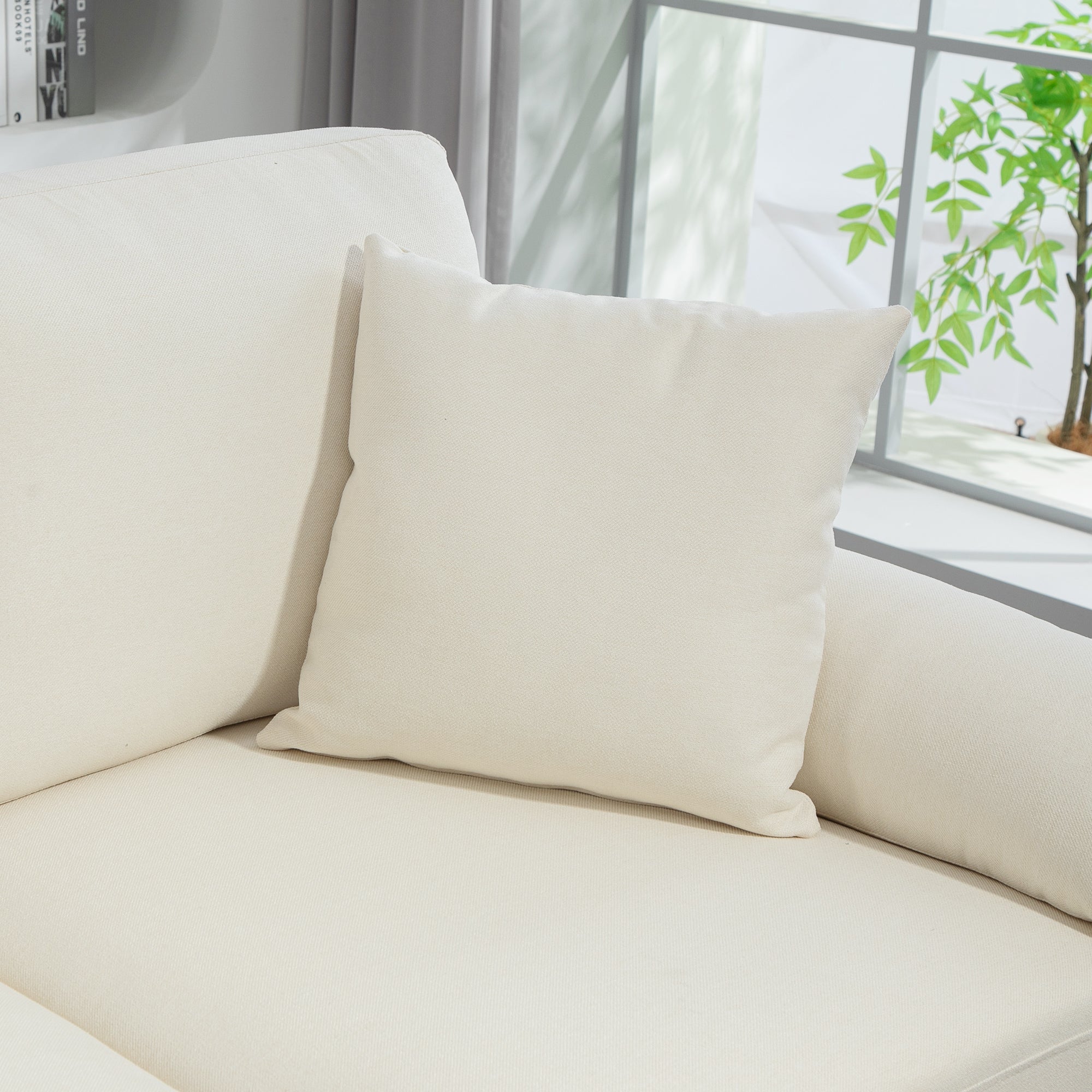 HOMCOM Changeable Sectional Sofa with Changeable Chaise Lounge, Modern Sectional Couch with Pillows, Wooden Legs, L-Shape Corner Sofa for Living Room, Cream White