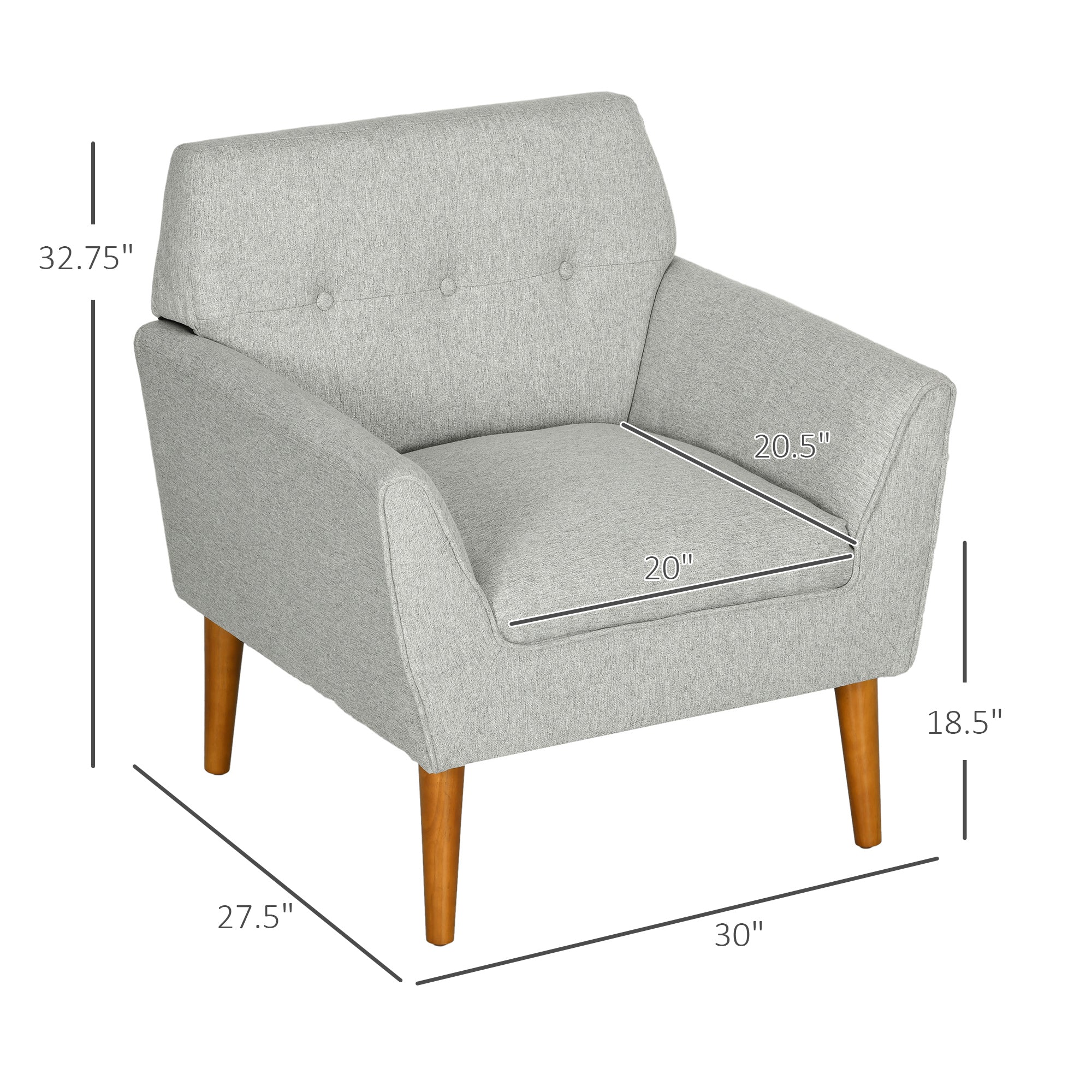 Traditional Accent Chair Button Tufted Armchair with Wood Legs for Living Room Bedroom Light Gray