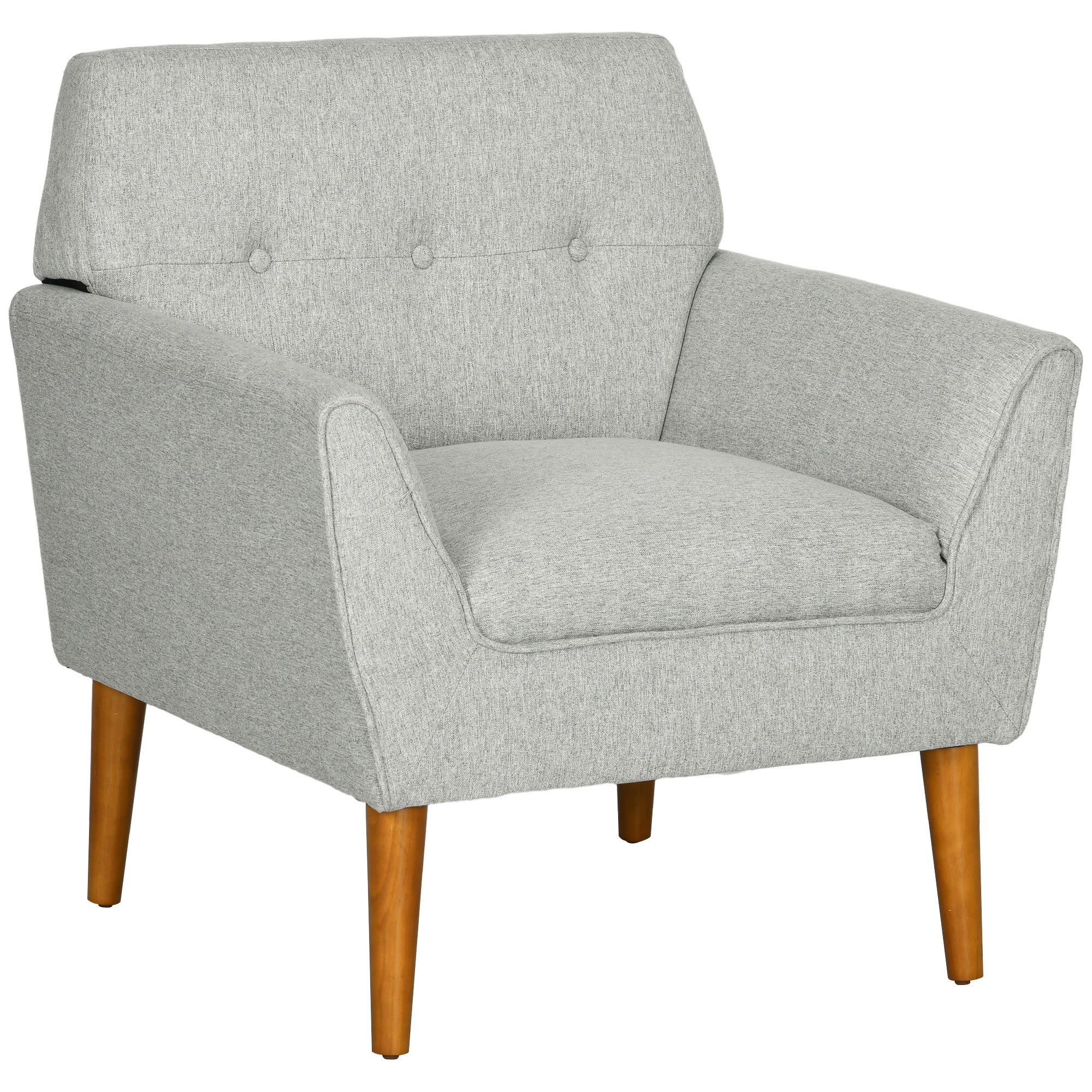 Traditional Accent Chair Button Tufted Armchair with Wood Legs for Living Room Bedroom Light Gray