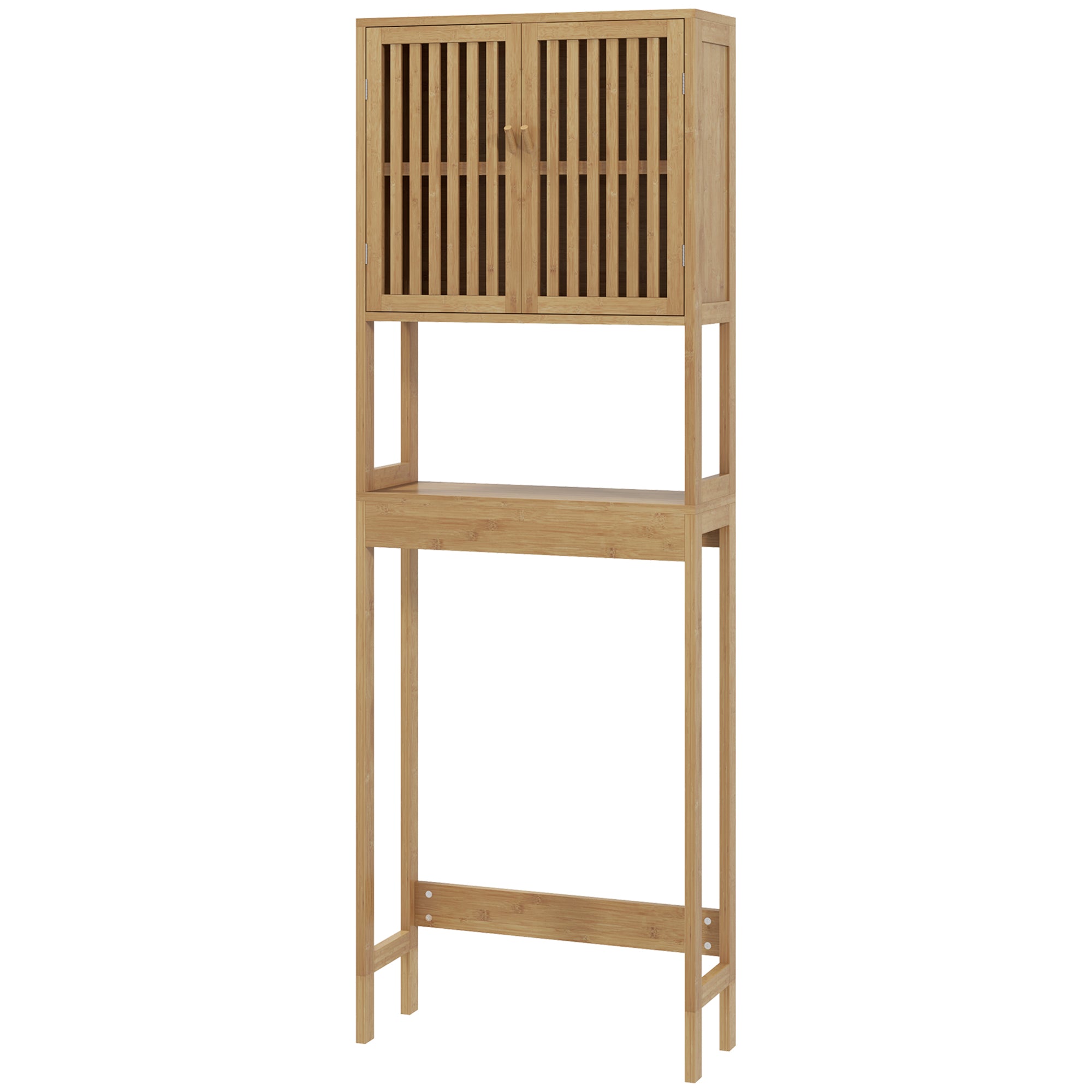 Over the Toilet Cabinet, Bamboo Bathroom Above Toilet Storage with Slatted Doors and Adjustable Shelf, Natural