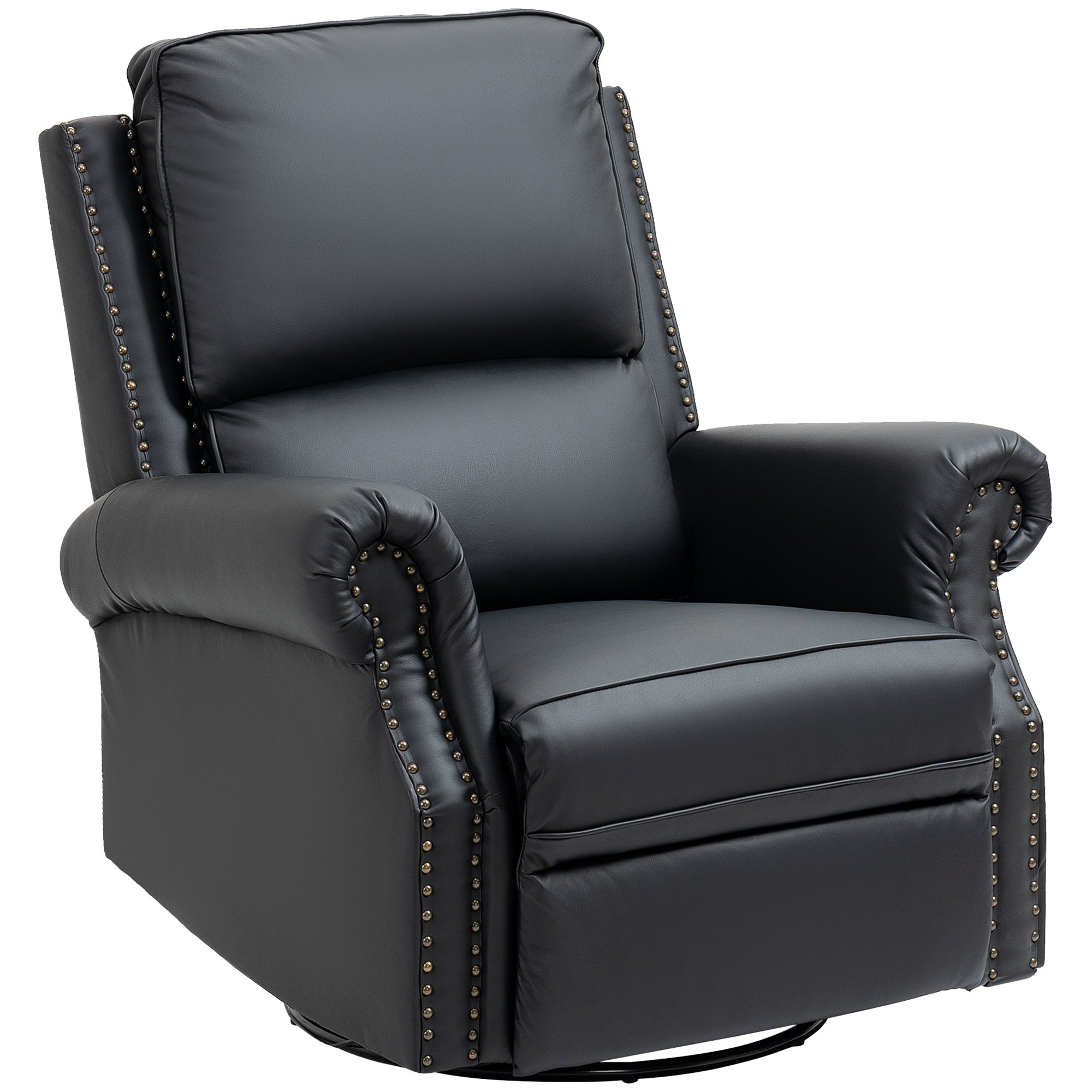 HOMCOM Manual Recliner Chair 360° Swivel Rocking Armchair Sofa with PU Leather Padded Cushion and Backrest for Living Room Black